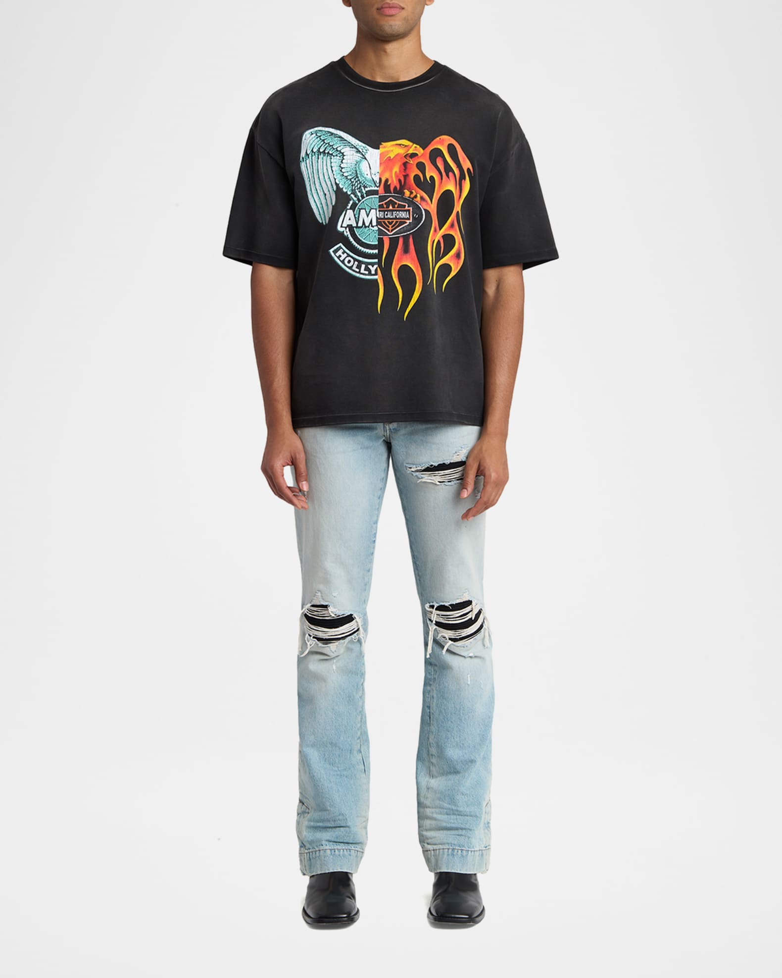 Amiri Men's MX1 Distressed Slim-Fit Flare Jeans | Neiman Marcus