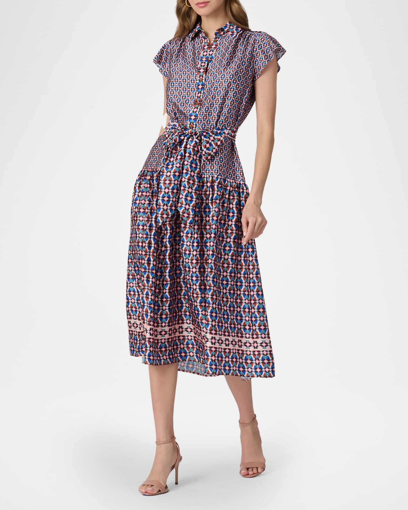 geometric print shirt dress JAYLEY Silk Blend Maxi Shirt Dress in Geometric Print