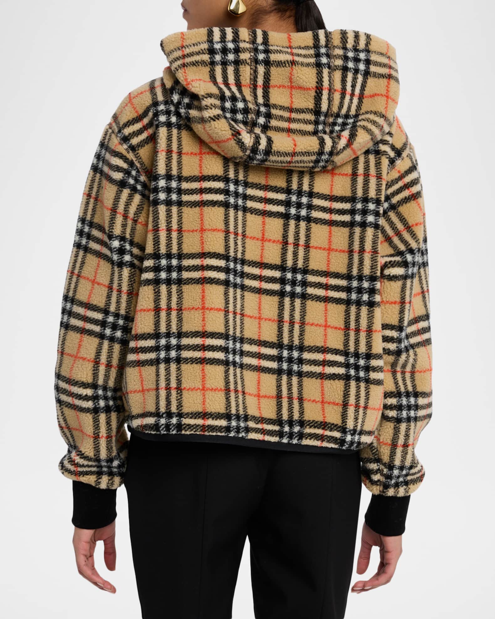 Burberry Fiona Check Teddy Fleece Zip Hoodie | Neiman Marcus