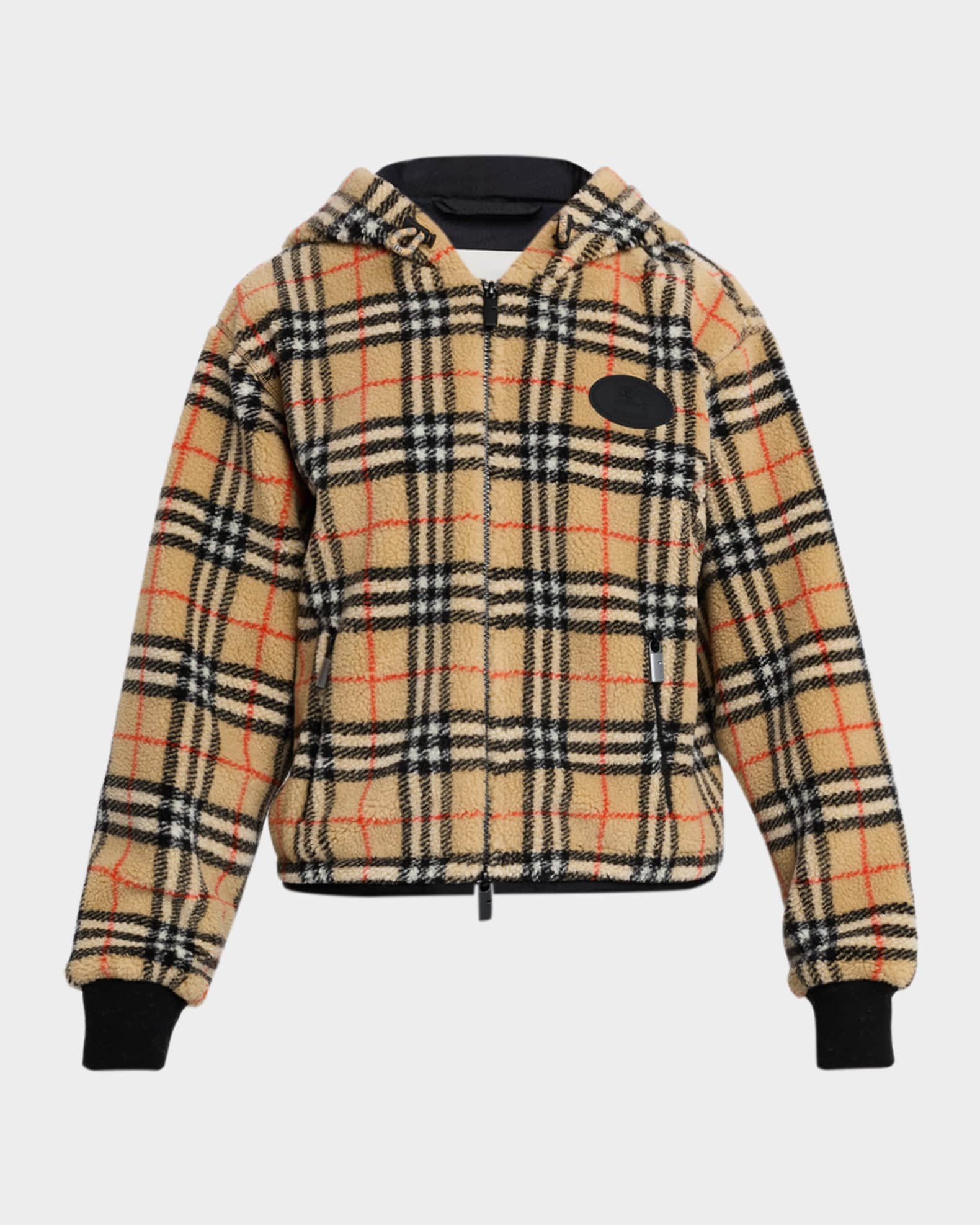 Burberry Fiona Check Teddy Fleece Zip Hoodie | Neiman Marcus