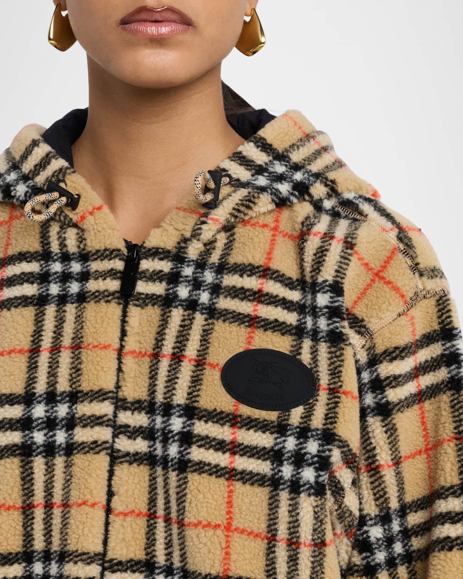 Burberry Fiona Check Teddy Fleece Zip Hoodie | Neiman Marcus