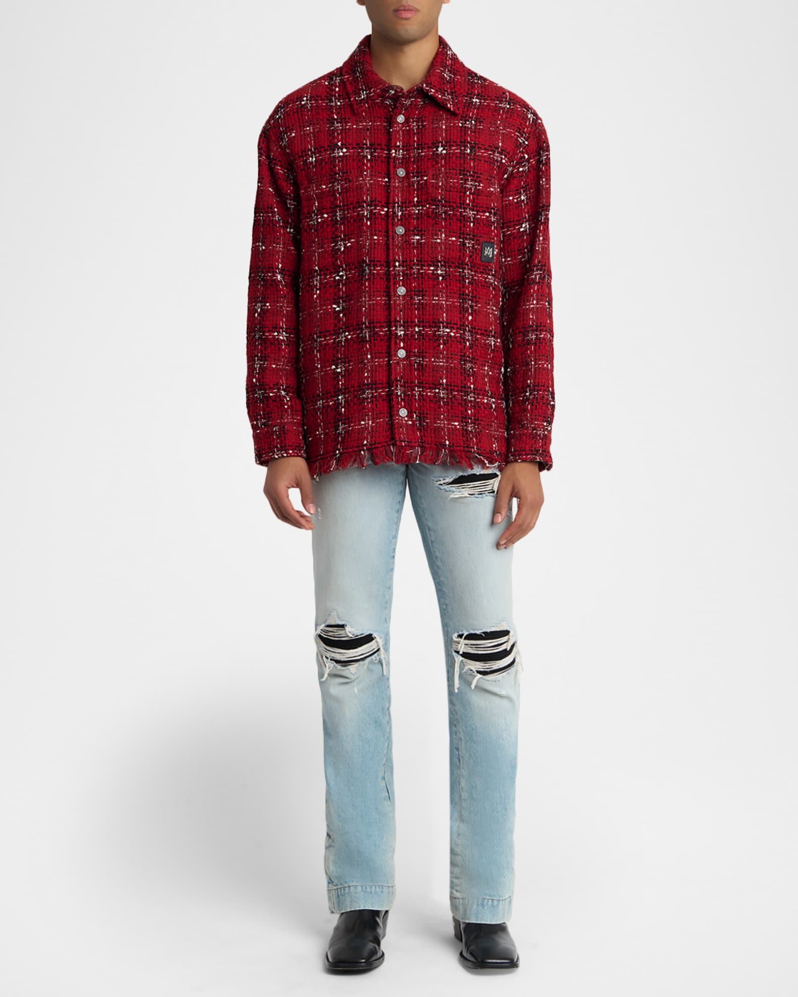 Amiri Men's Tweed Flannel Snap-Front Overshirt | Neiman Marcus