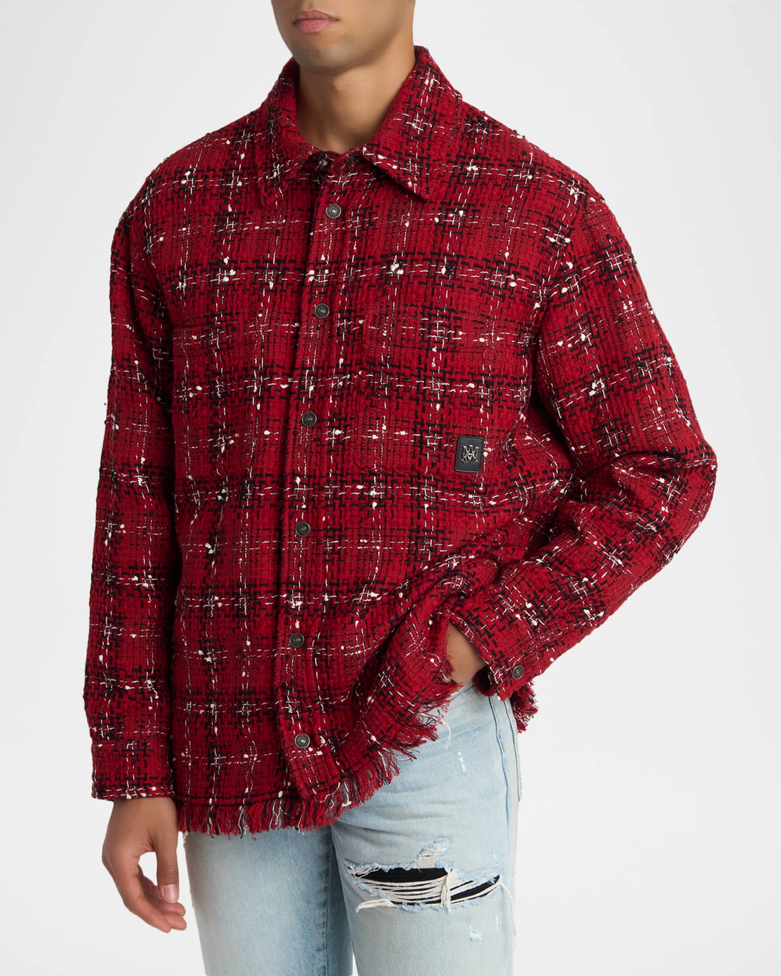 Amiri Men's Tweed Flannel Snap-Front Overshirt | Neiman Marcus