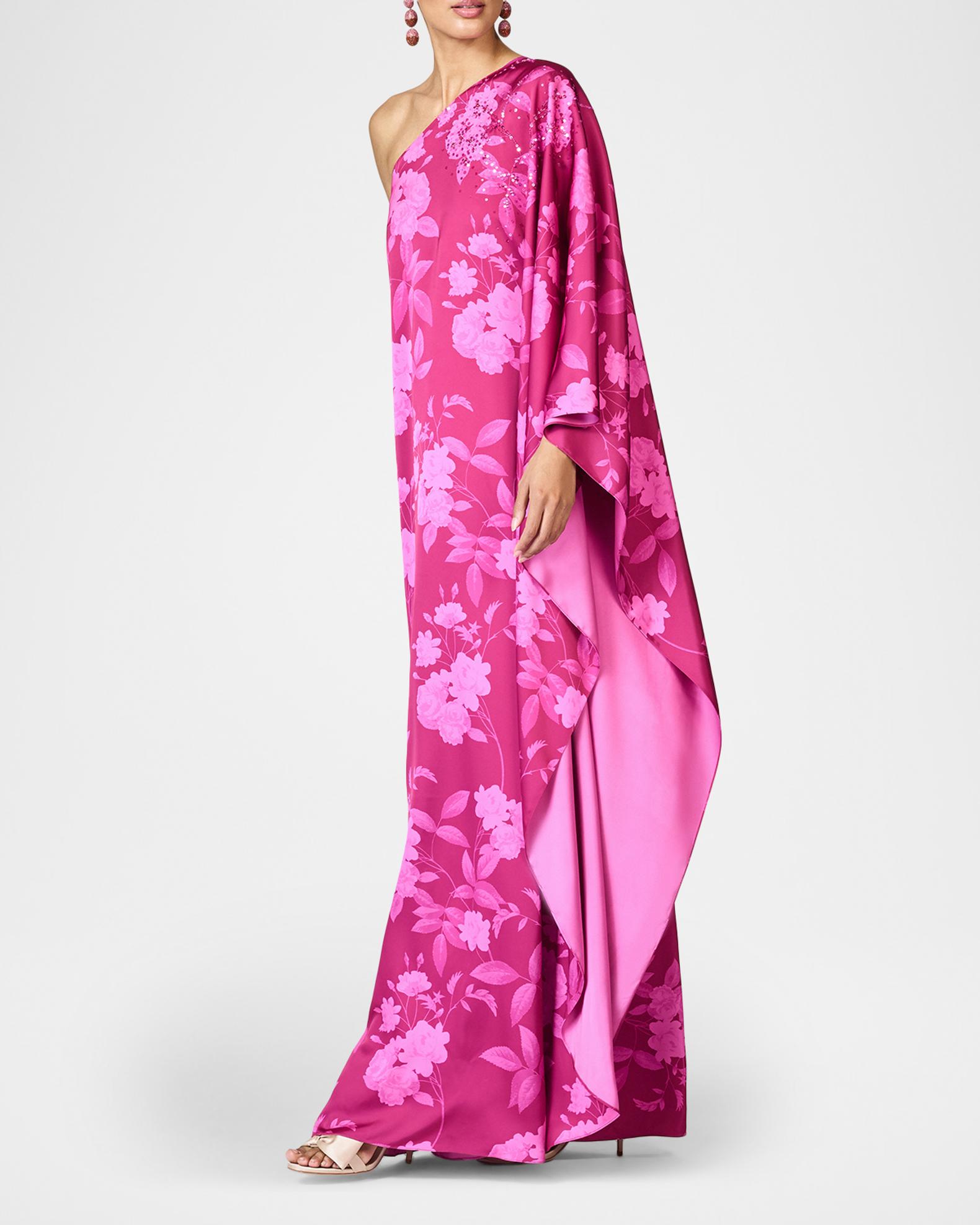 sachin & babi stretch satin one-shoulder side-slit maxi dress SACHIN BABI Demi Draped One-Shoulder Satin Crepe Gown
