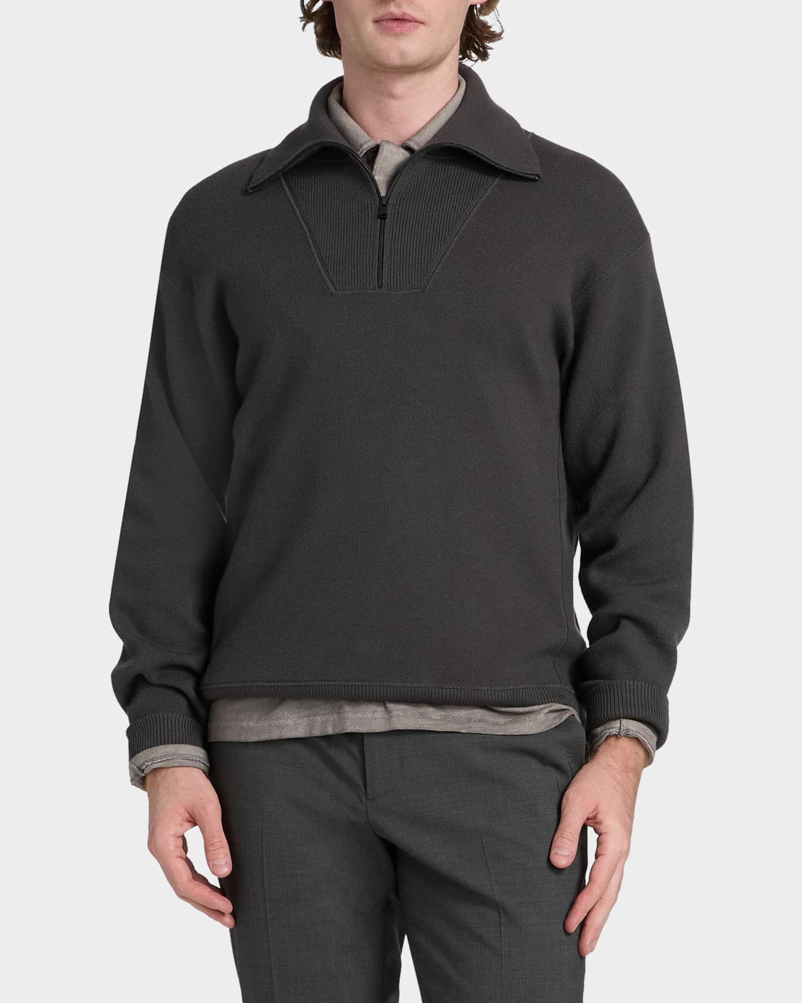 Theory Men's Merino Wool Mock Neck Half-Zip Sweater | Neiman Marcus