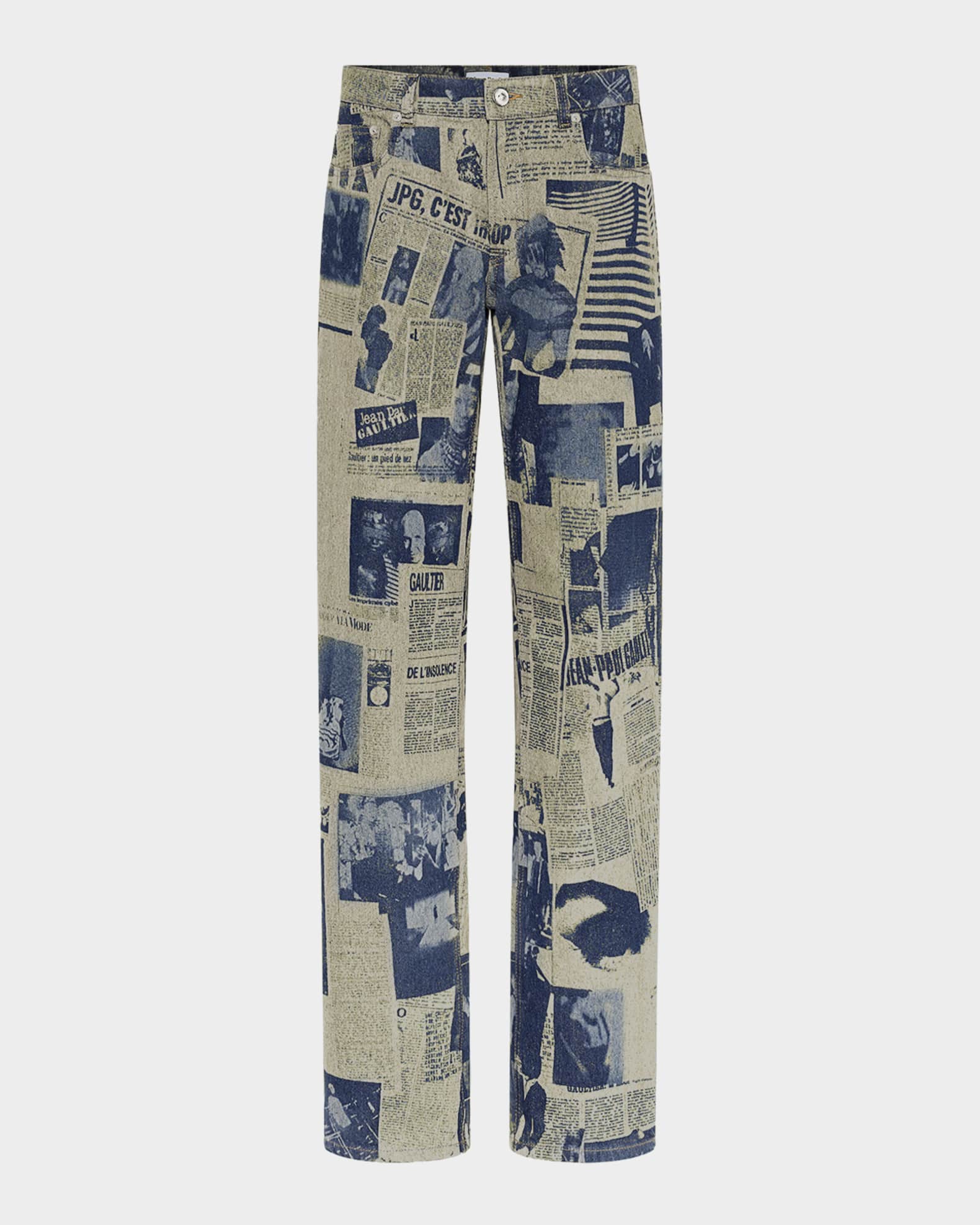 Jean Paul Gaultier Newspaper-Print Straight-Leg Jeans | Neiman Marcus