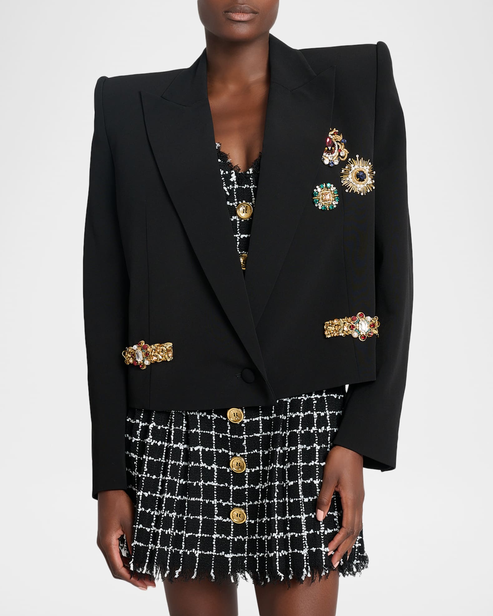Balmain Spencer Jeweled Strong-Shoulder Oversized Blazer | Neiman