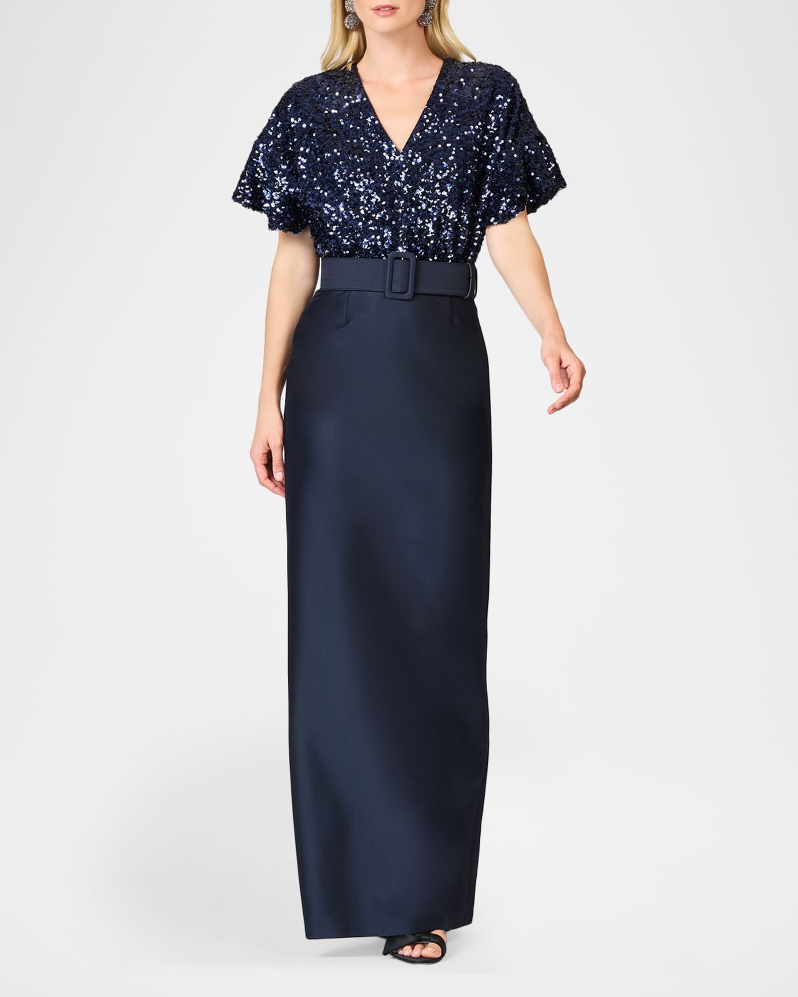 Sachin & Babi Merlene Sequin & Stretch Mikado Column Gown | Neiman Marcus