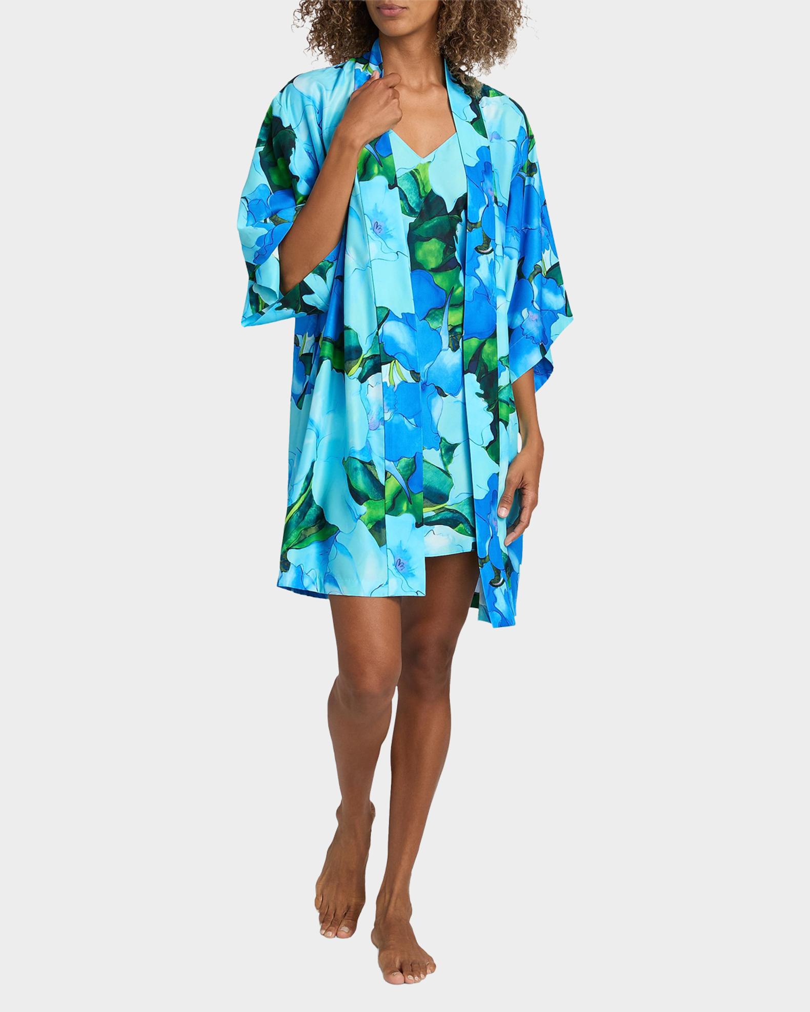 Natori Isla 3/4-Sleeve Floral Mini Robe | Neiman Marcus