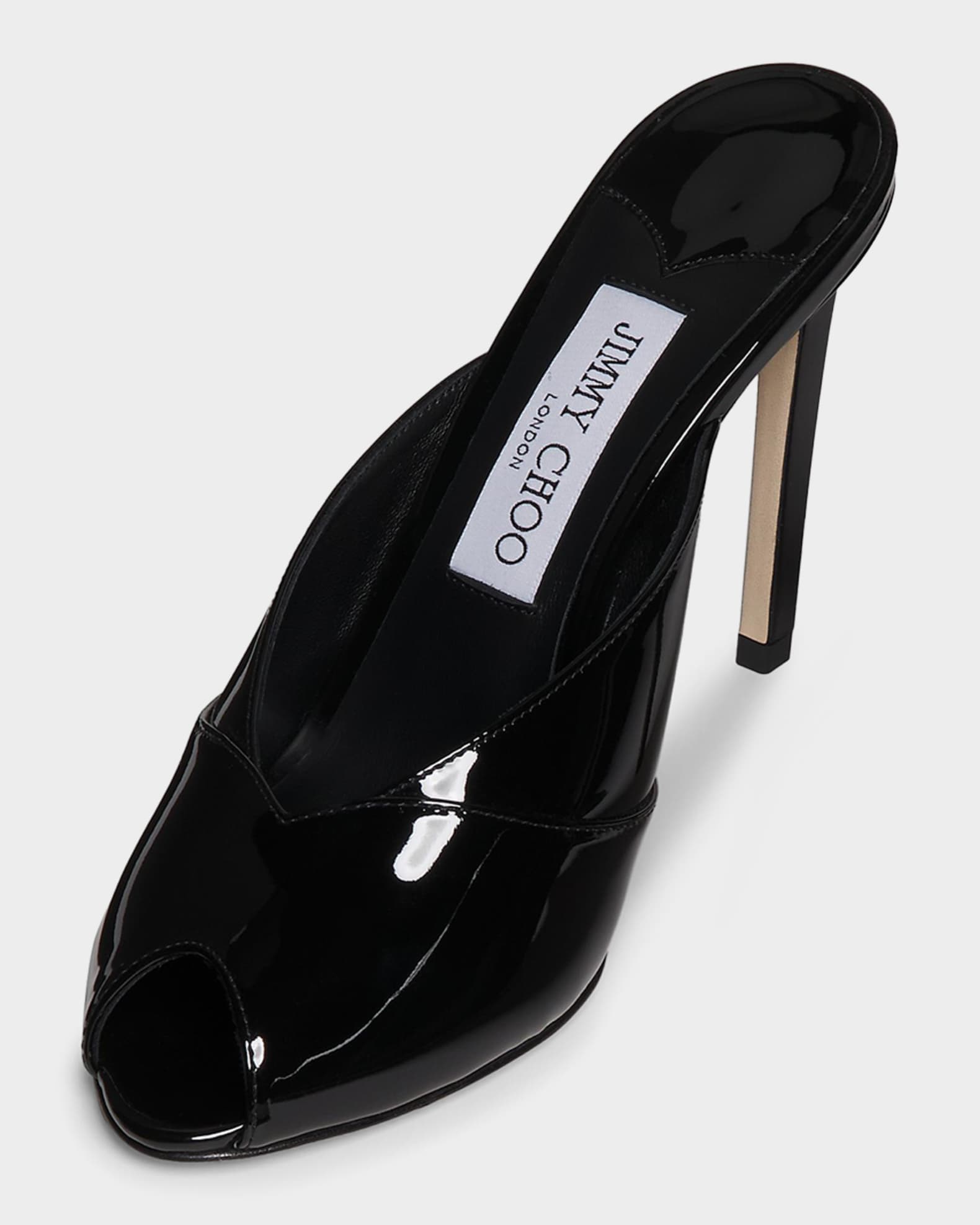 Jimmy Choo 100mm Brigitte Patent Leather Peep-Toe Mules | Neiman