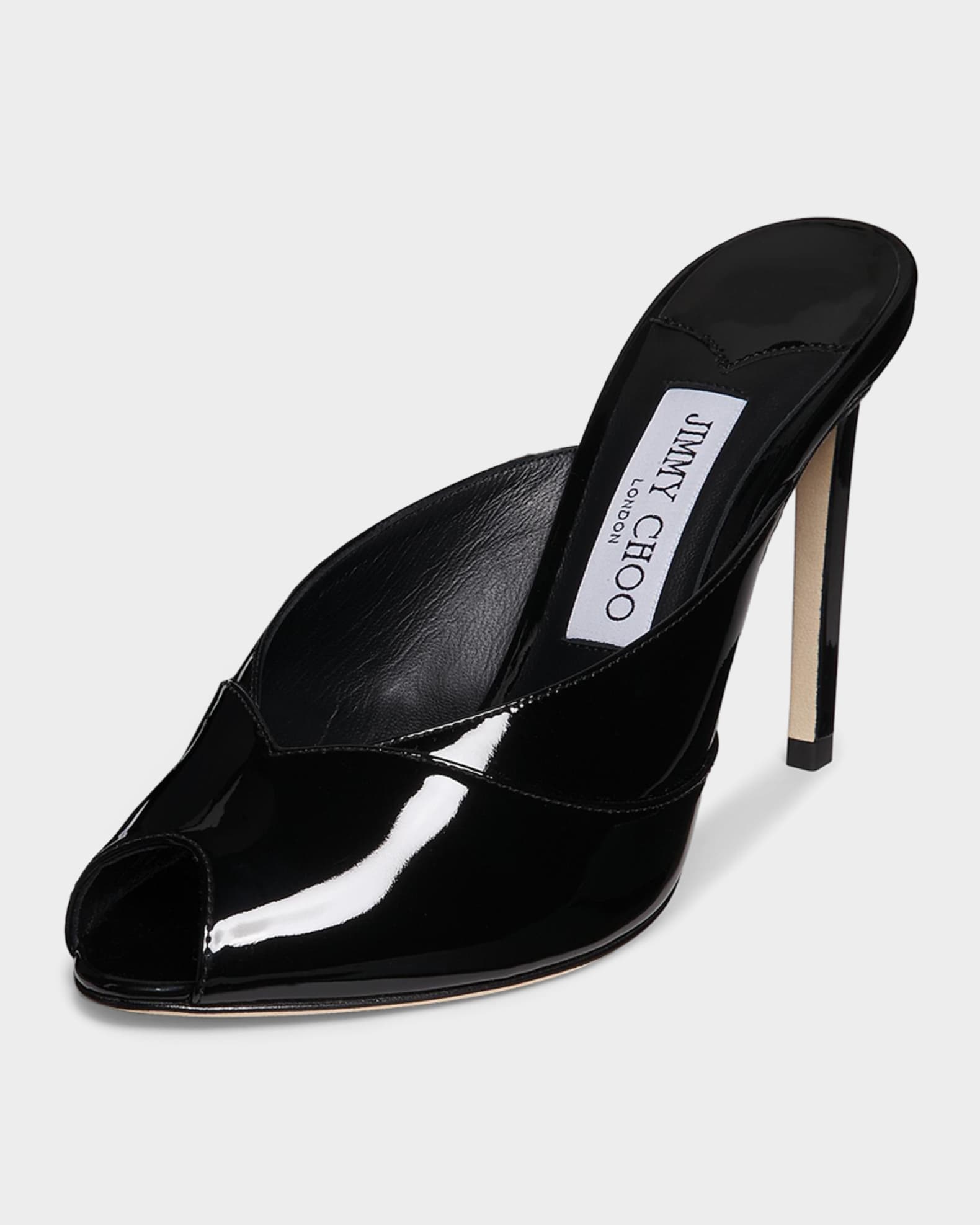Jimmy Choo 100mm Brigitte Patent Leather Peep-Toe Mules | Neiman