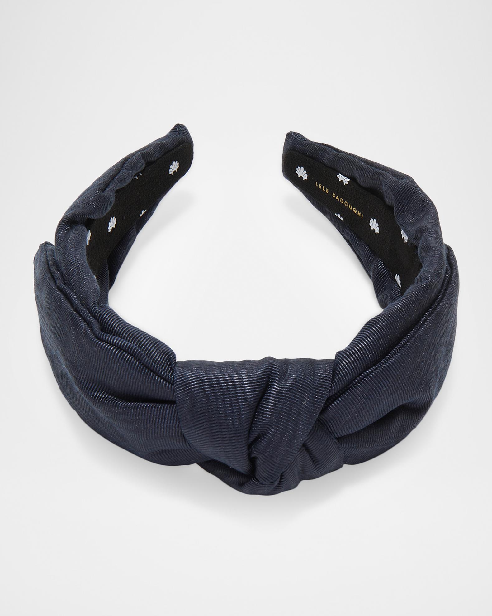 Jet Black LELE SADOUGHI Slim Faux Leather Knot Headband Lele Sadoughi Jet Veronica Moire Headband | Neiman Marcus main image 4