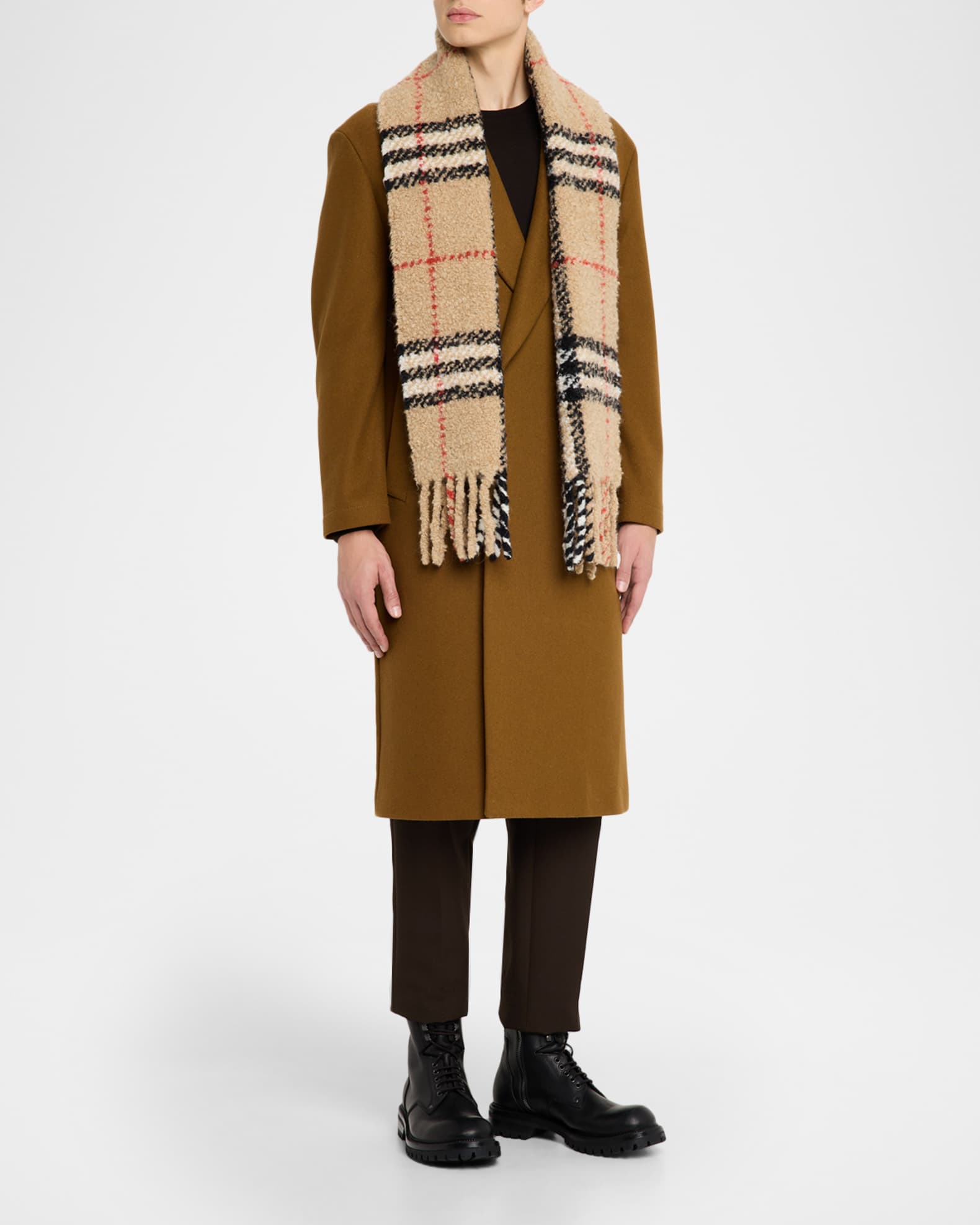 Burberry Men's Check Cashmere Bouclé Scarf | Neiman Marcus
