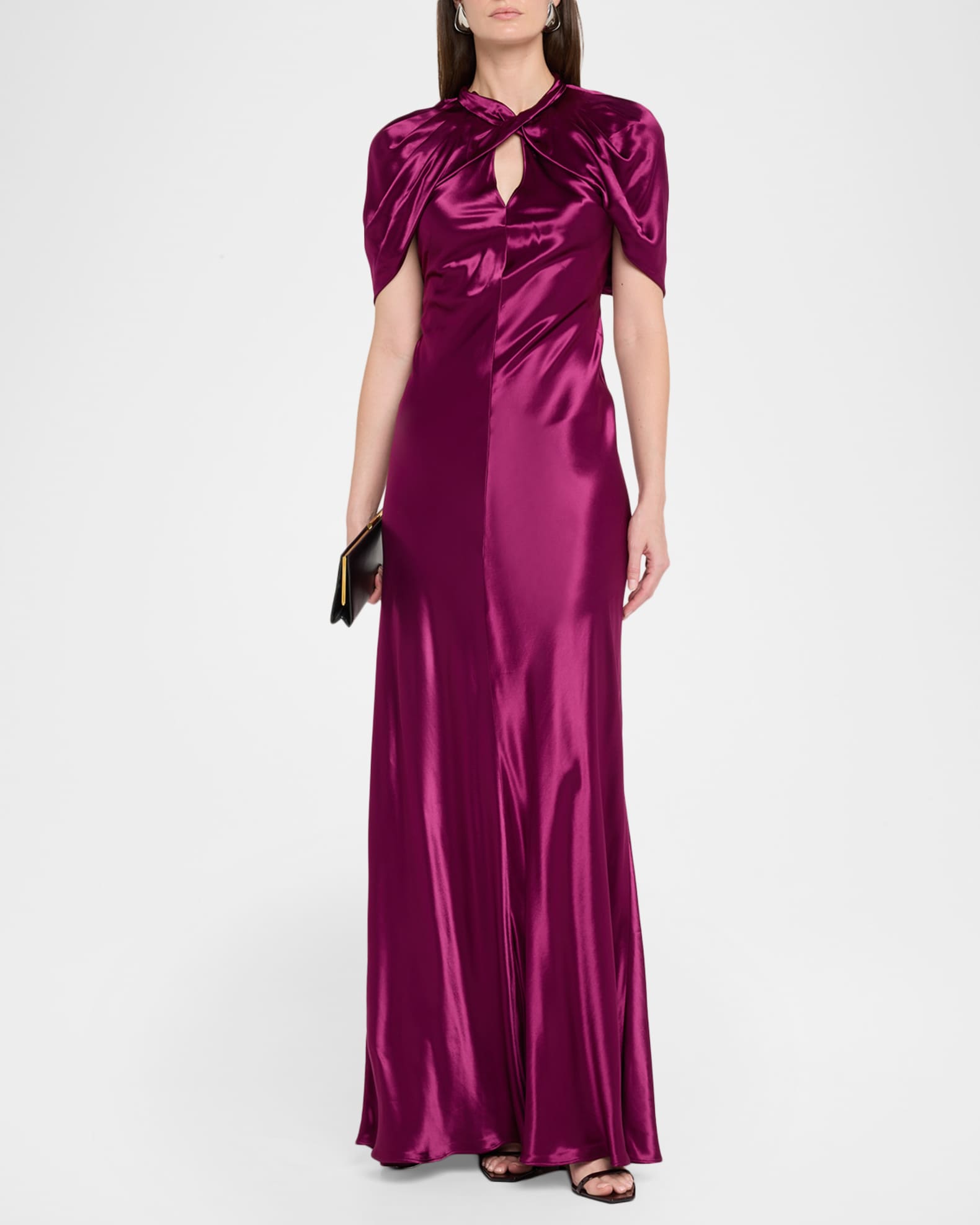red formal dress modest Red Modest Satin Simple Classy Evening Dress 4 main image 1