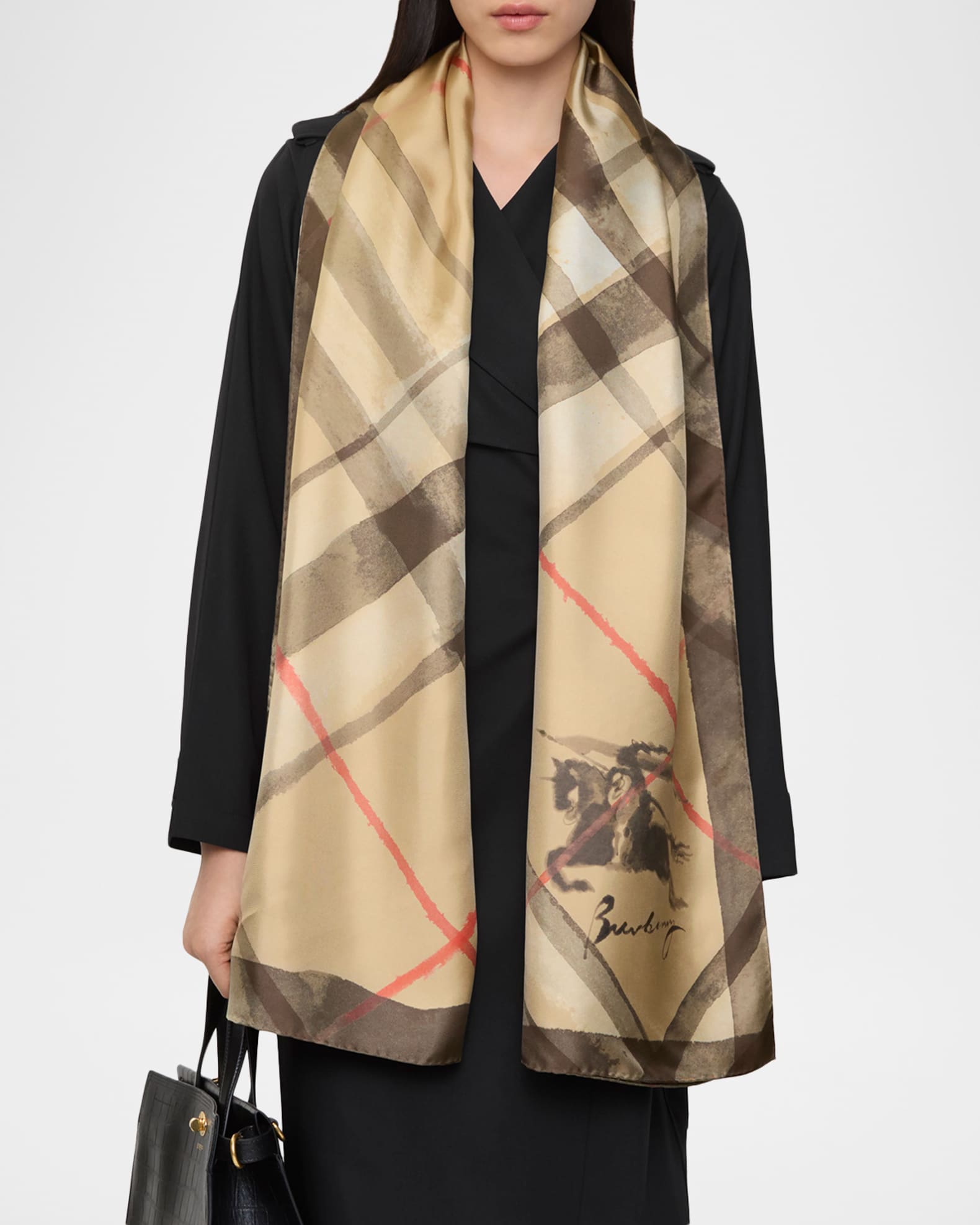 Burberry Wide Watercolor Check Silk Scarf | Neiman Marcus