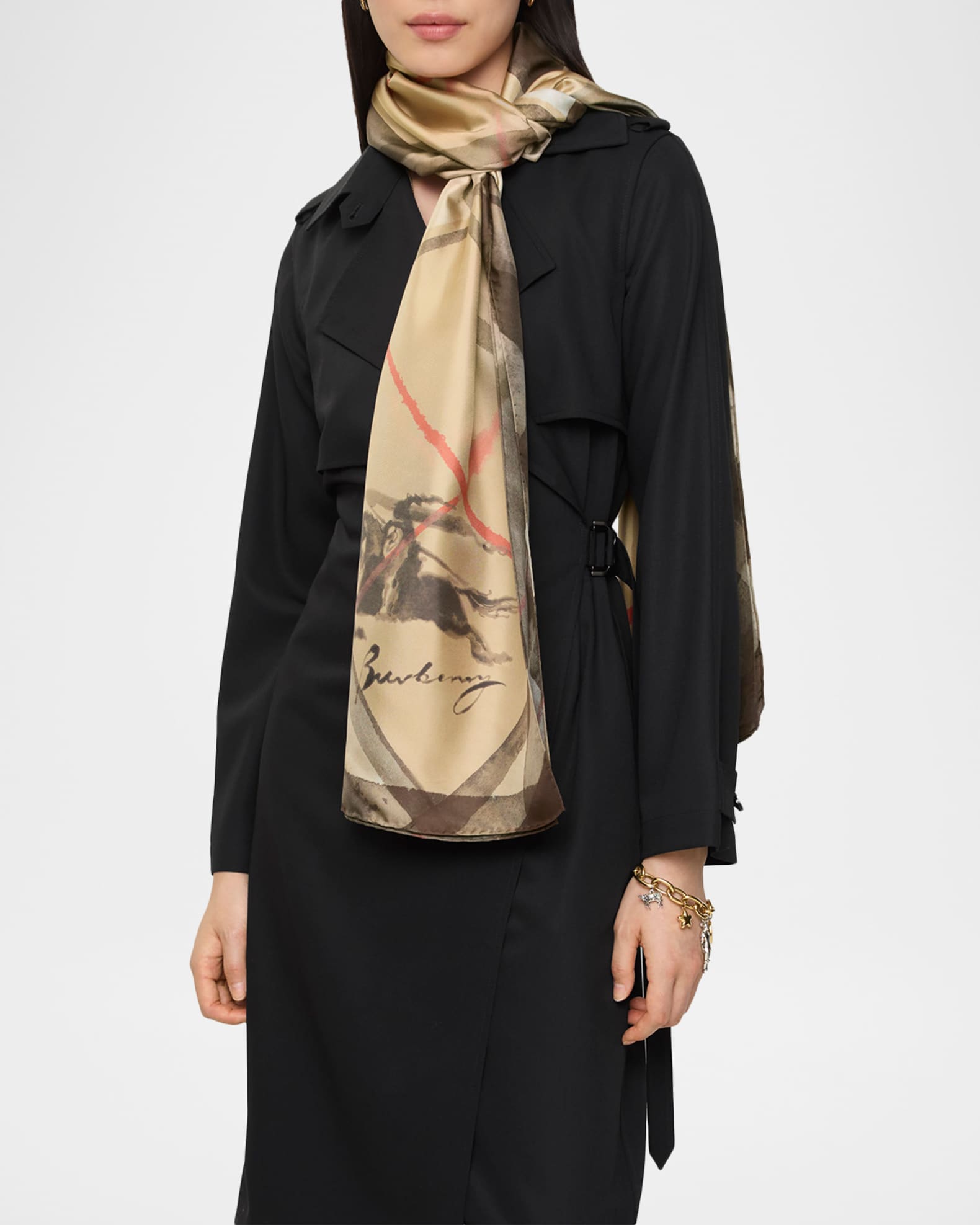 Burberry Wide Watercolor Check Silk Scarf | Neiman Marcus