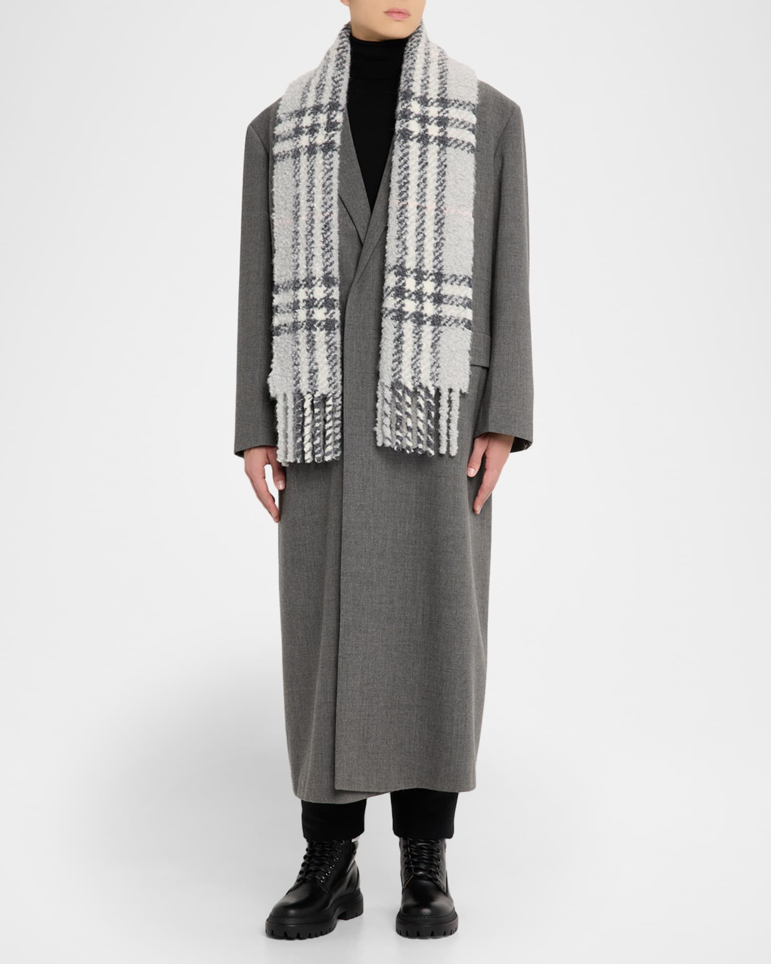 Burberry Men's Check Wool Bouclé Scarf | Neiman Marcus