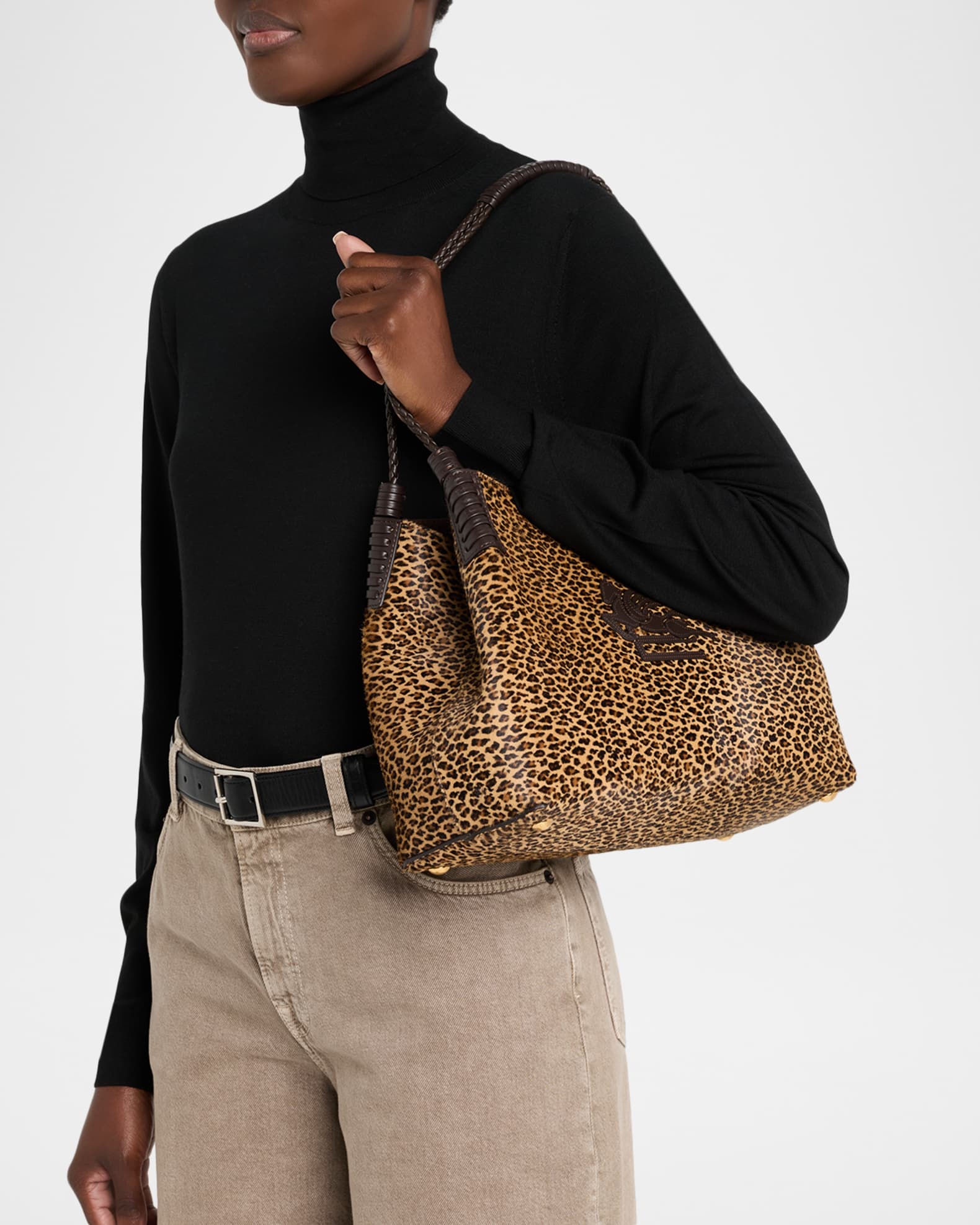 Etro Libra Animal-Print Calf Hair Shoulder Bag | Neiman Marcus