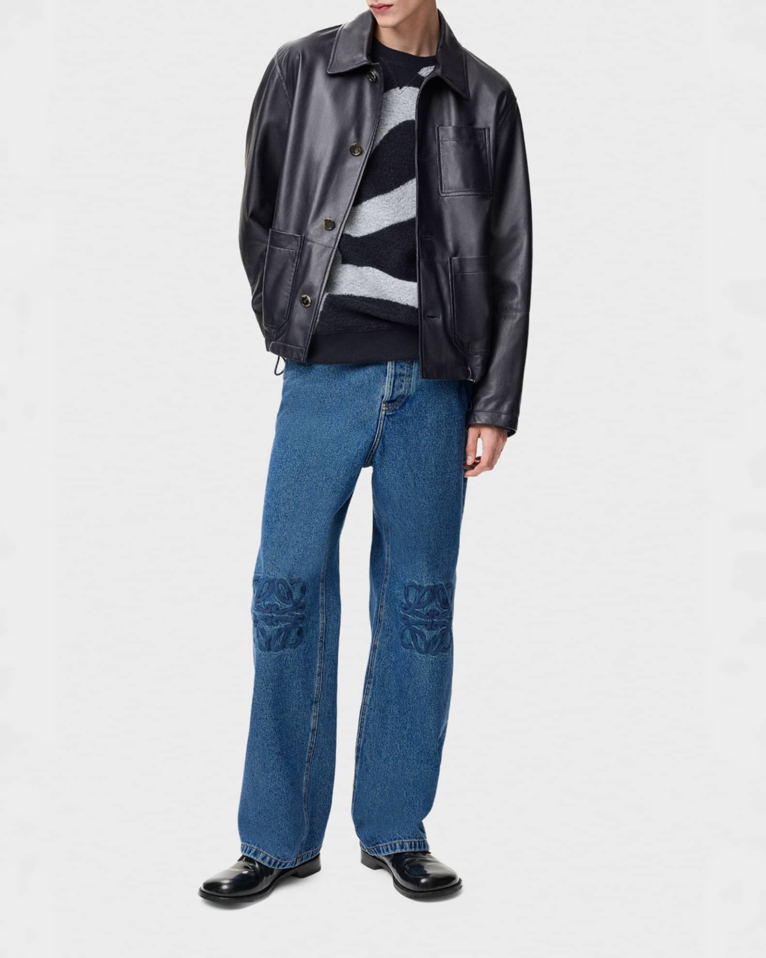Loewe Men's Anagram Denim Baggy-Fit Jeans | Neiman Marcus