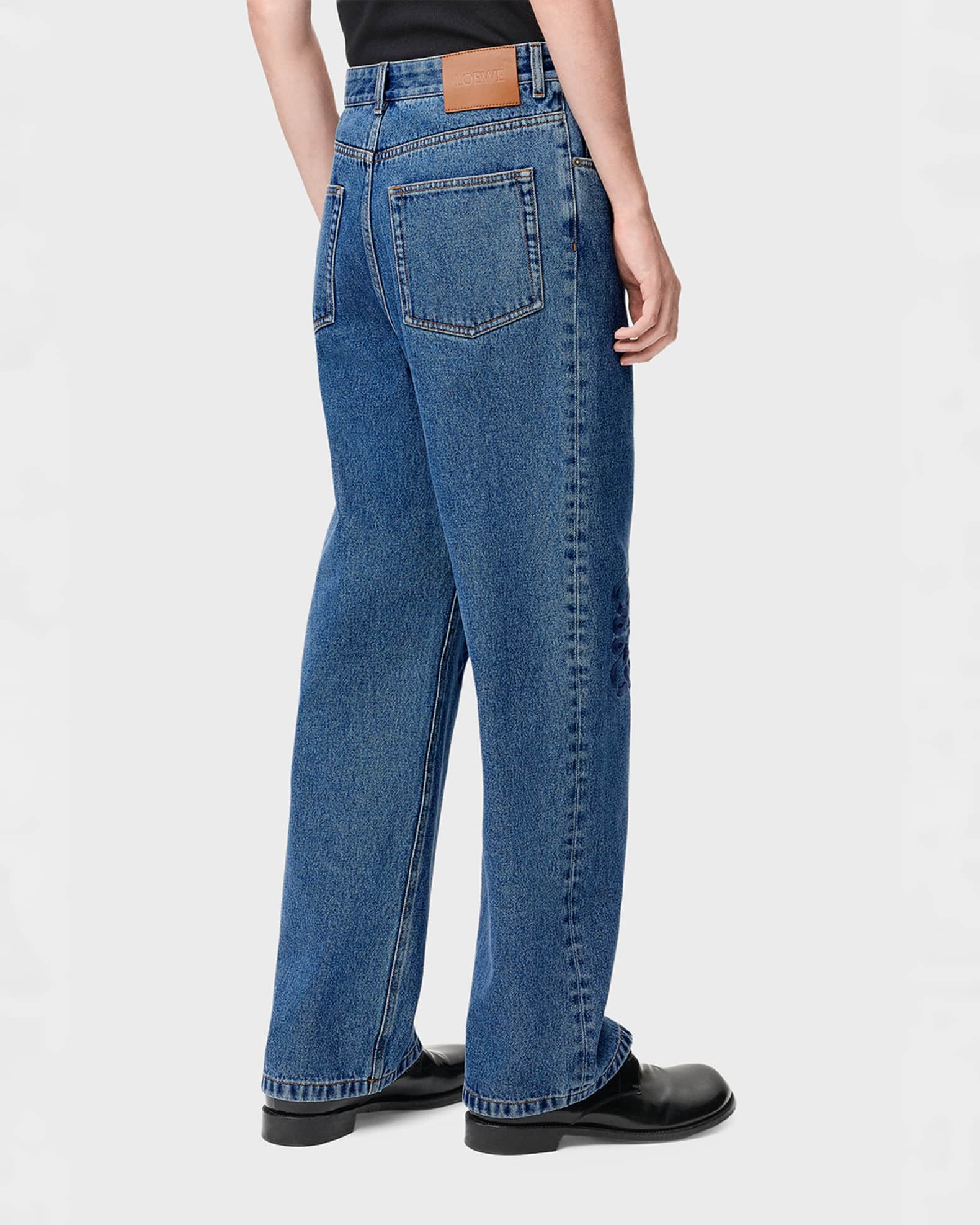 Loewe Men's Anagram Denim Baggy-Fit Jeans | Neiman Marcus