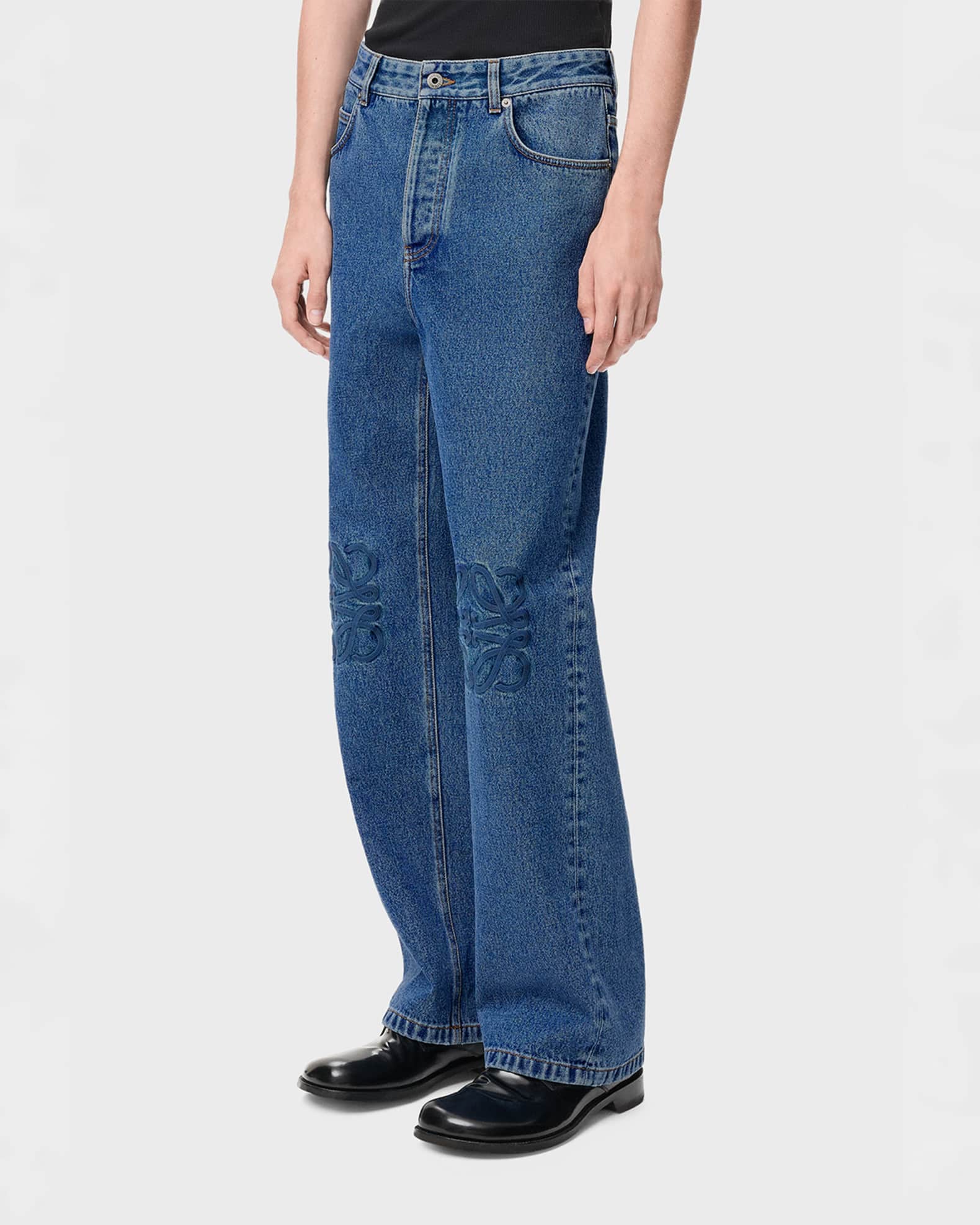 LOEWE ダークブルー ストレートデニム Loewe Men's Anagram Denim Baggy-Fit Jeans | Neiman Marcus