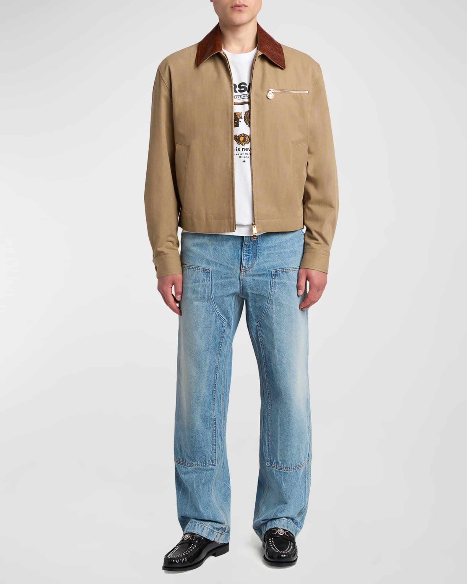 Versace Men's Leather Collar Blouson Jacket | Neiman Marcus
