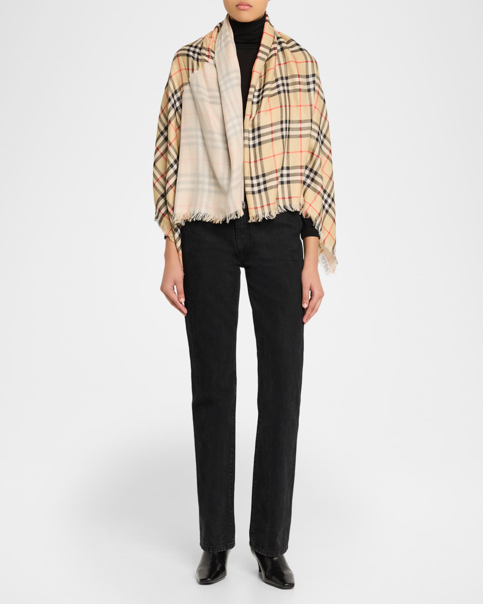 Burberry Double-Layer Wool Silk Scarf | Neiman Marcus