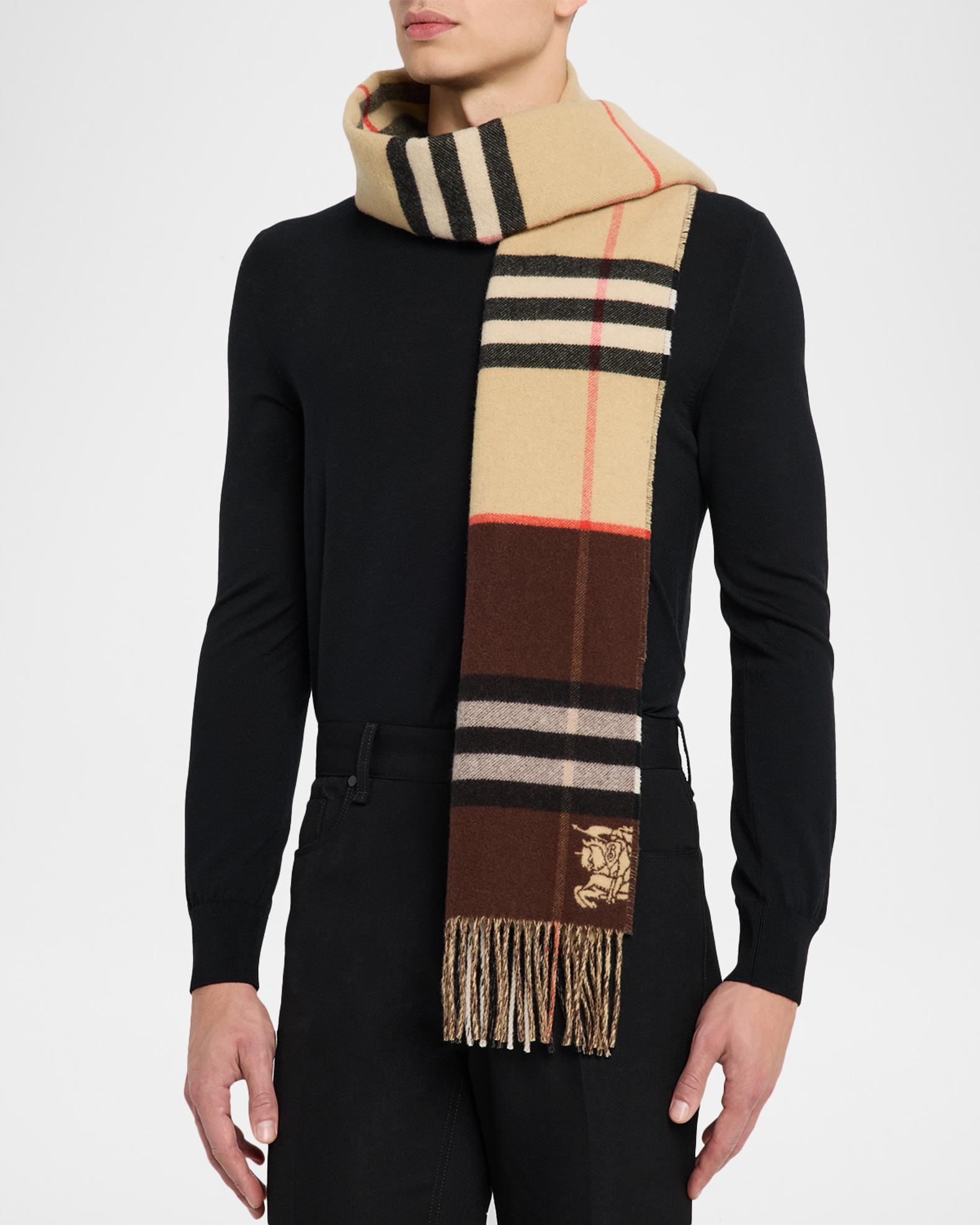 Burberry Men's Contrast Check Double-Faced Cashmere Scarf | Neiman