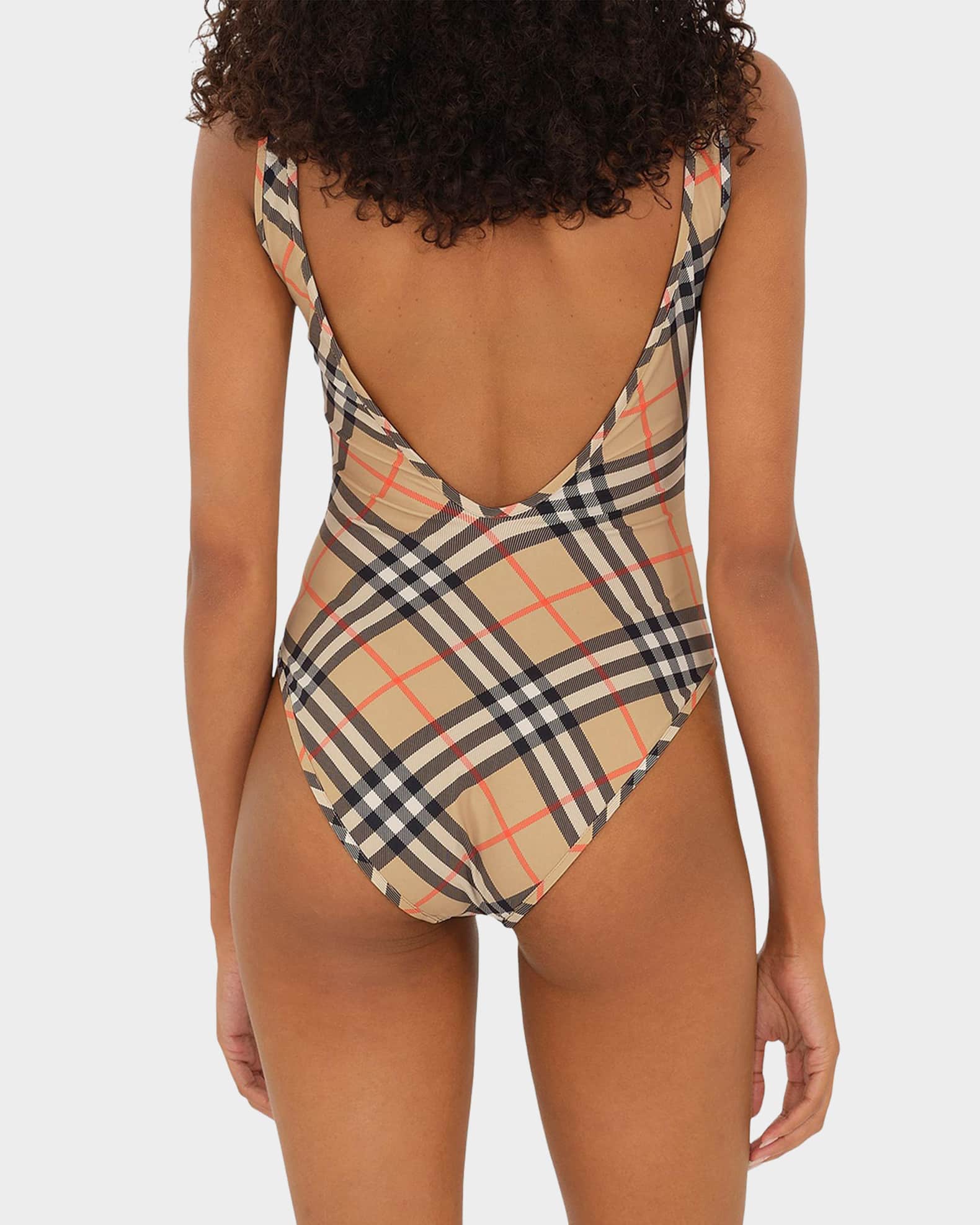 Burberry Sabina Check V-Back One-Piece Swimsuit | Neiman Marcus