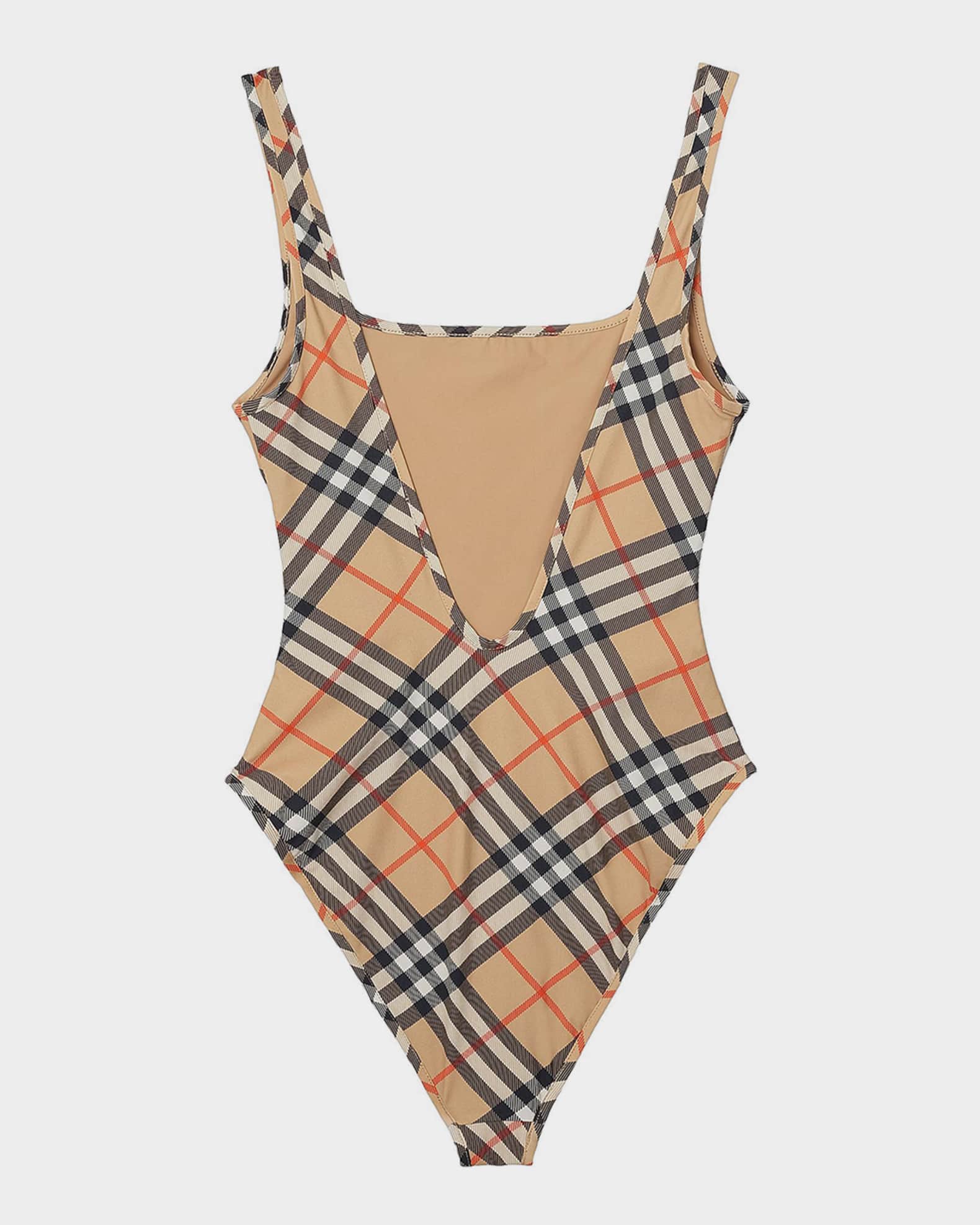 Burberry Sabina Check V-Back One-Piece Swimsuit | Neiman Marcus