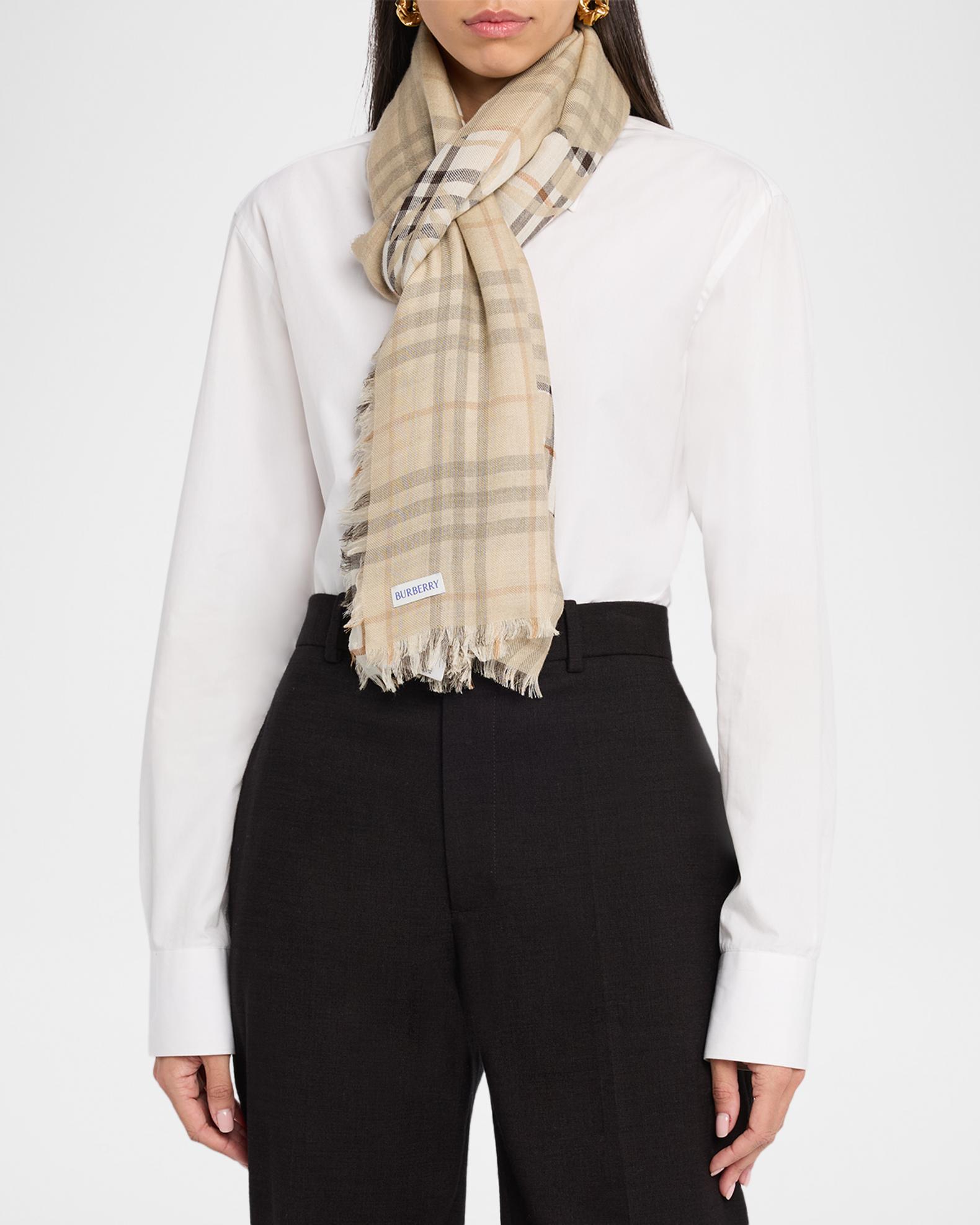 Burberry Wide EKD Check Wool Silk Scarf | Neiman Marcus