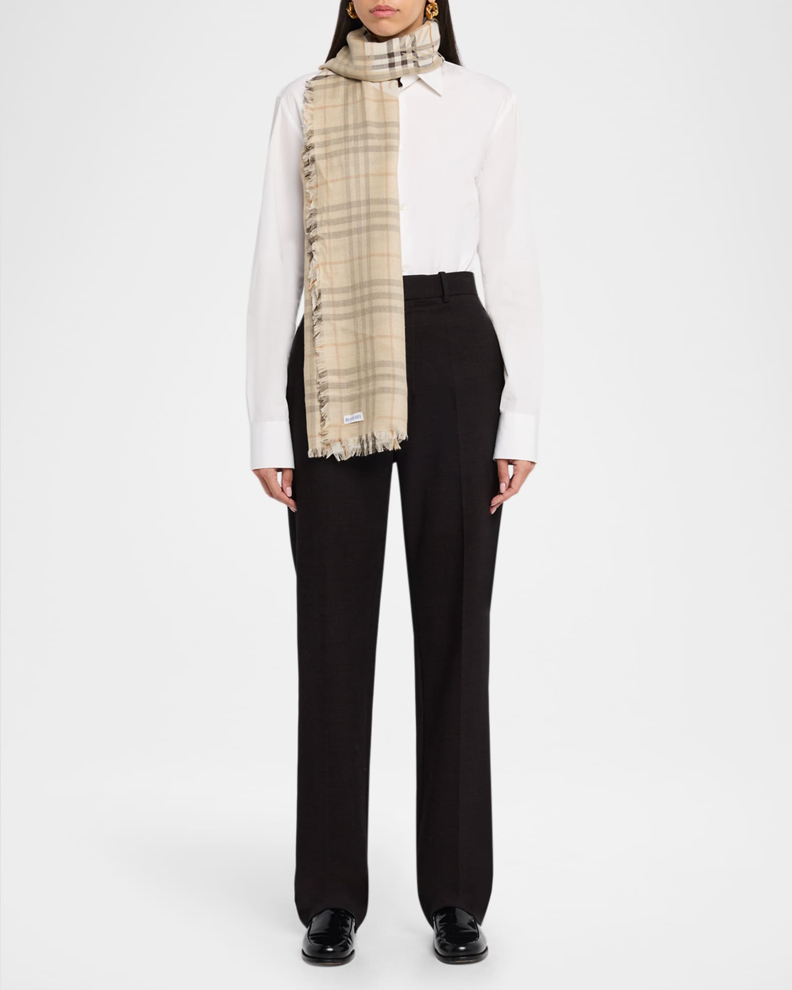 Burberry Wide EKD Check Wool Silk Scarf | Neiman Marcus