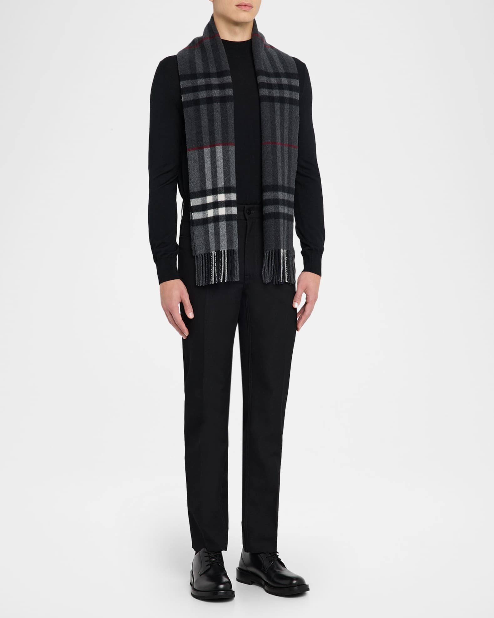 Burberry Men's Contrast Check Double-Faced Cashmere Scarf | Neiman