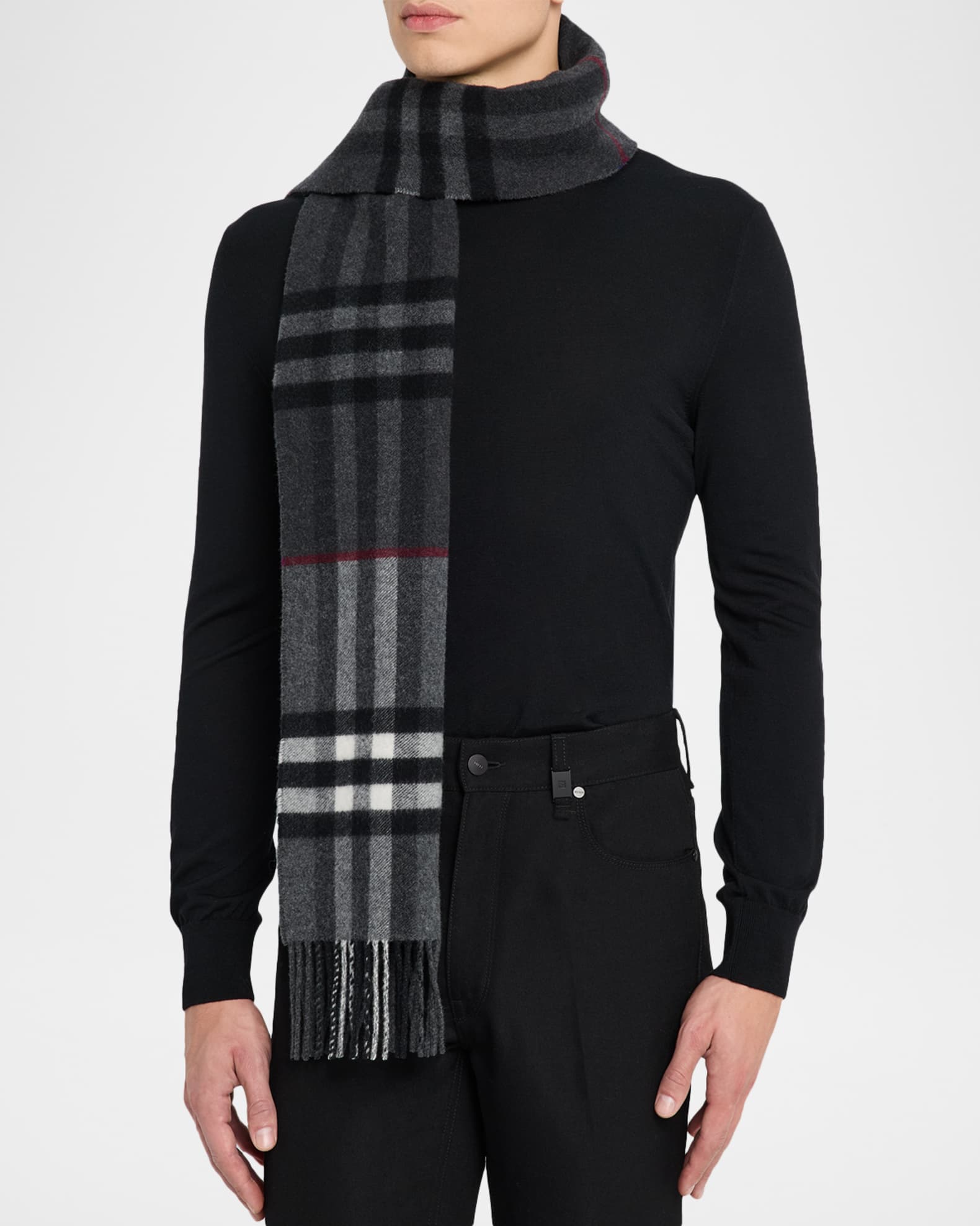 Burberry Men's Contrast Check Double-Faced Cashmere Scarf | Neiman