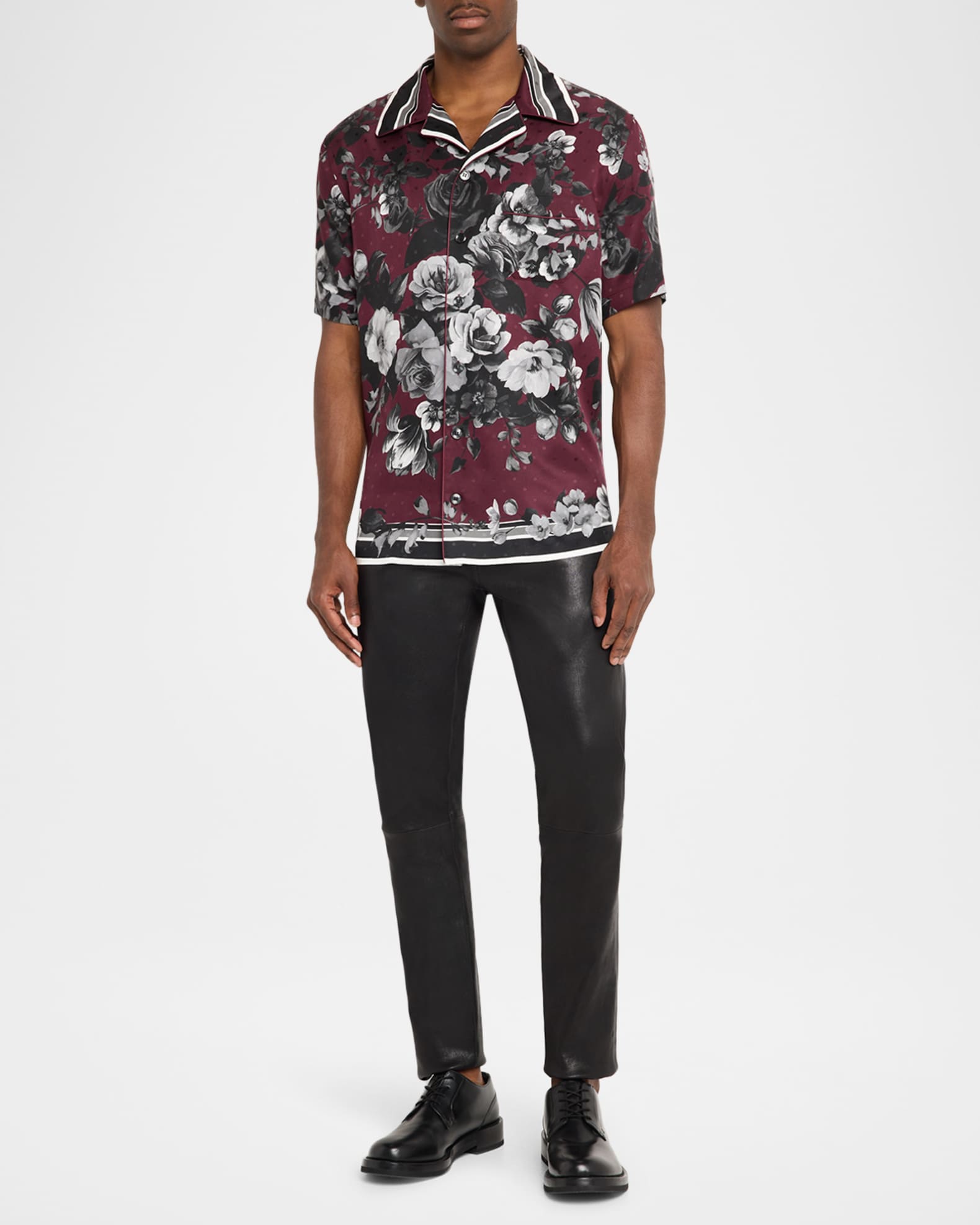 Dolce&Gabbana Men's Silk Twill Floral Polka Dot Short-Sleeve Shirt