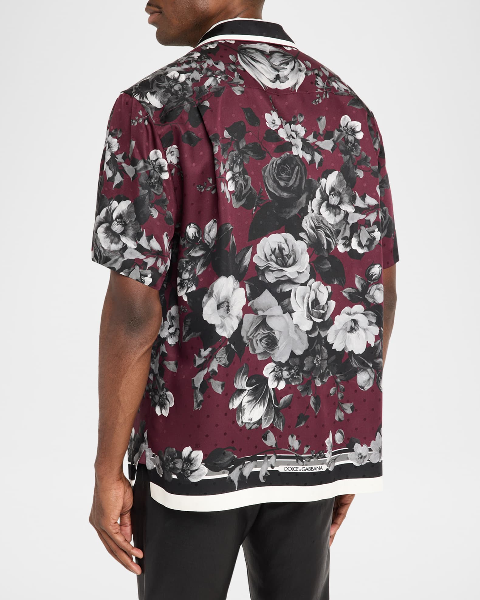 Dolce&Gabbana Men's Silk Twill Floral Polka Dot Short-Sleeve Shirt