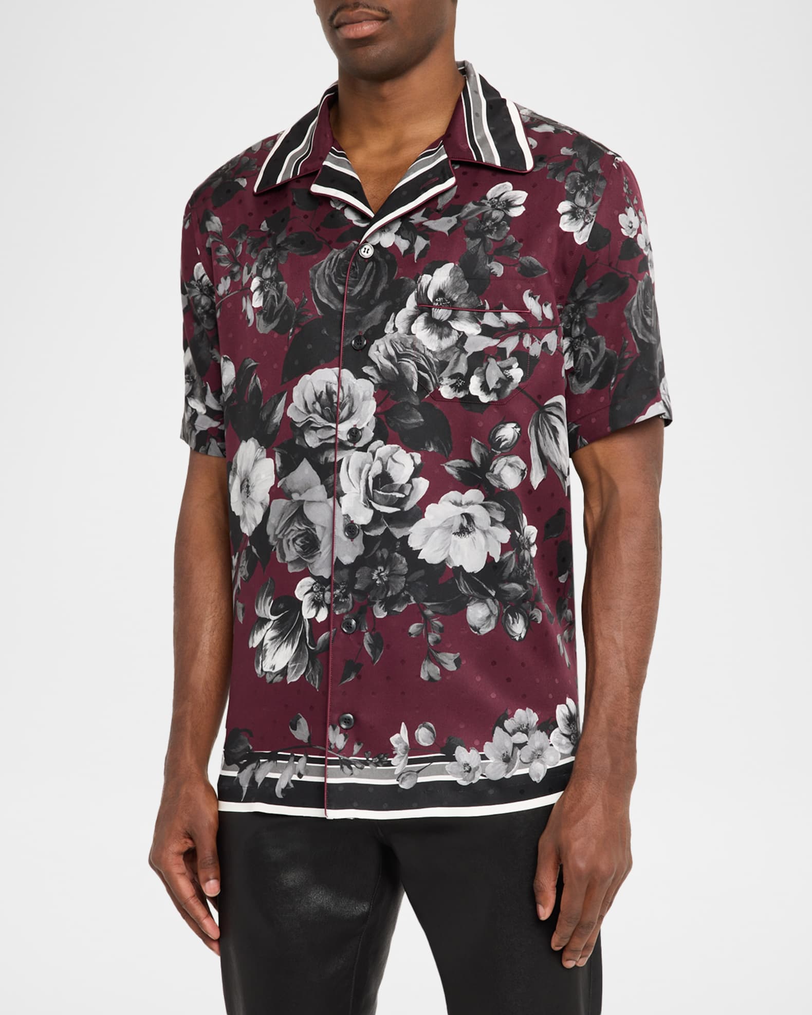 Dolce&Gabbana Men's Silk Twill Floral Polka Dot Short-Sleeve Shirt