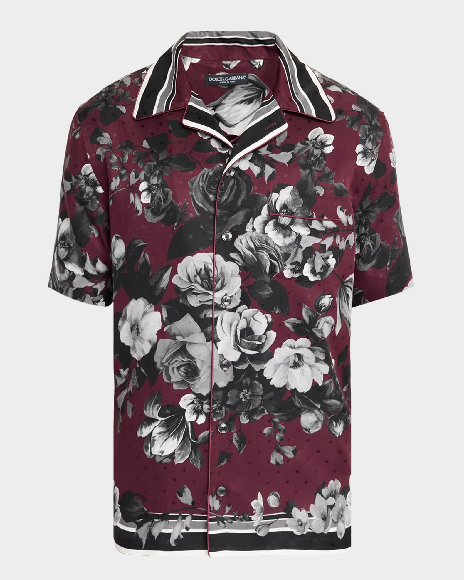 Dolce&Gabbana Men's Silk Twill Floral Polka Dot Short-Sleeve Shirt
