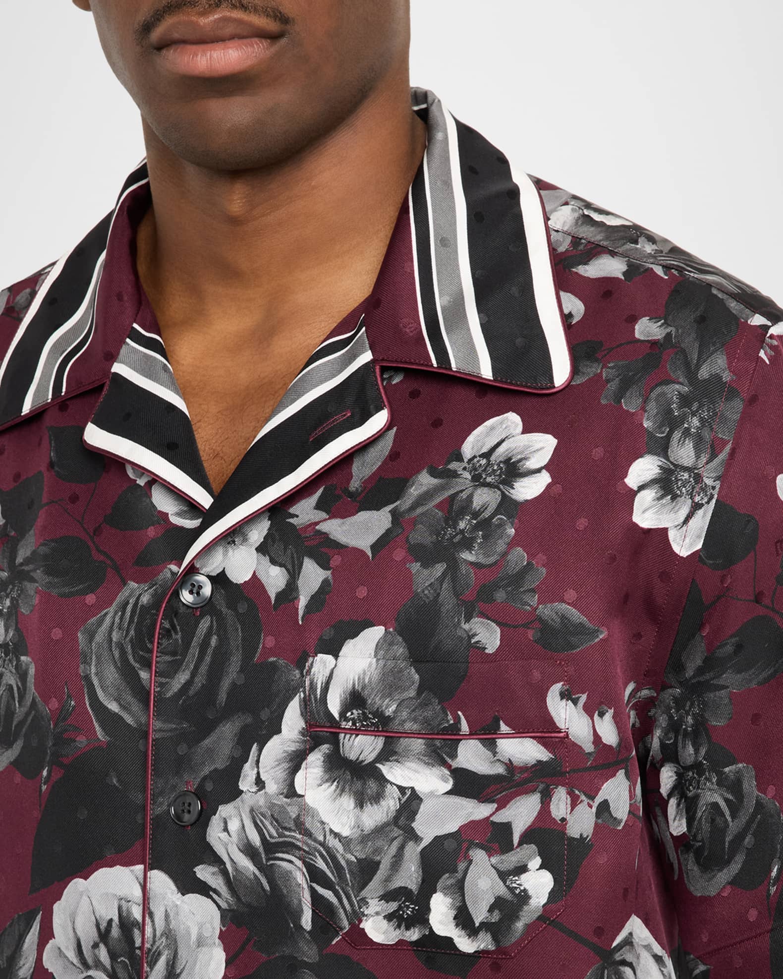 Dolce&Gabbana Men's Silk Twill Floral Polka Dot Short-Sleeve Shirt