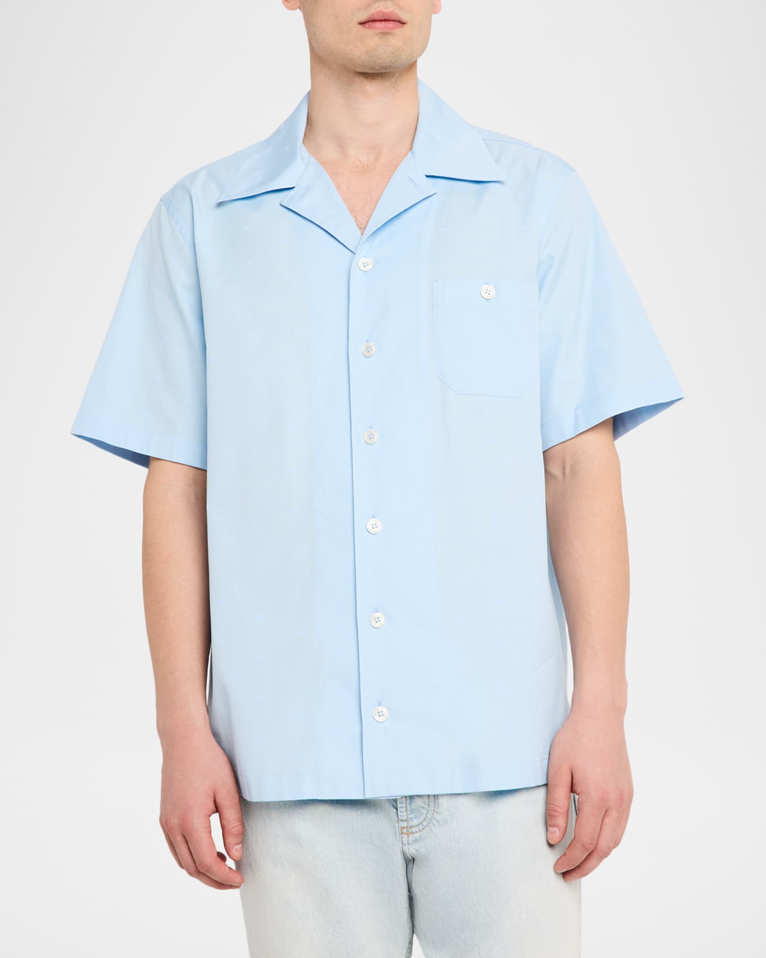Dolce&Gabbana Men's Micro-Monogram Cotton Short-Sleeve Shirt | Neiman Marcus