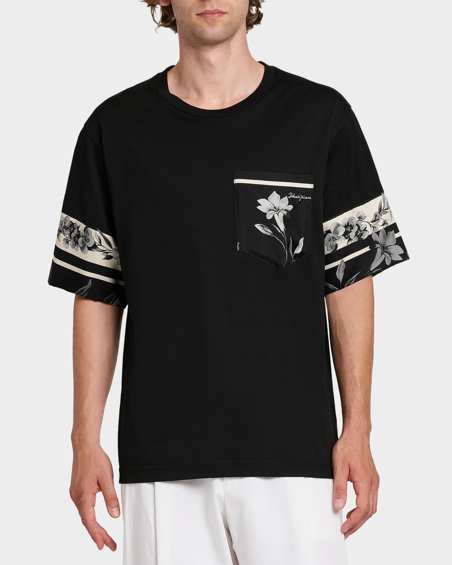 Dolce&Gabbana Men's Cotton and Silk Digital-Print Pocket T-Shirt
