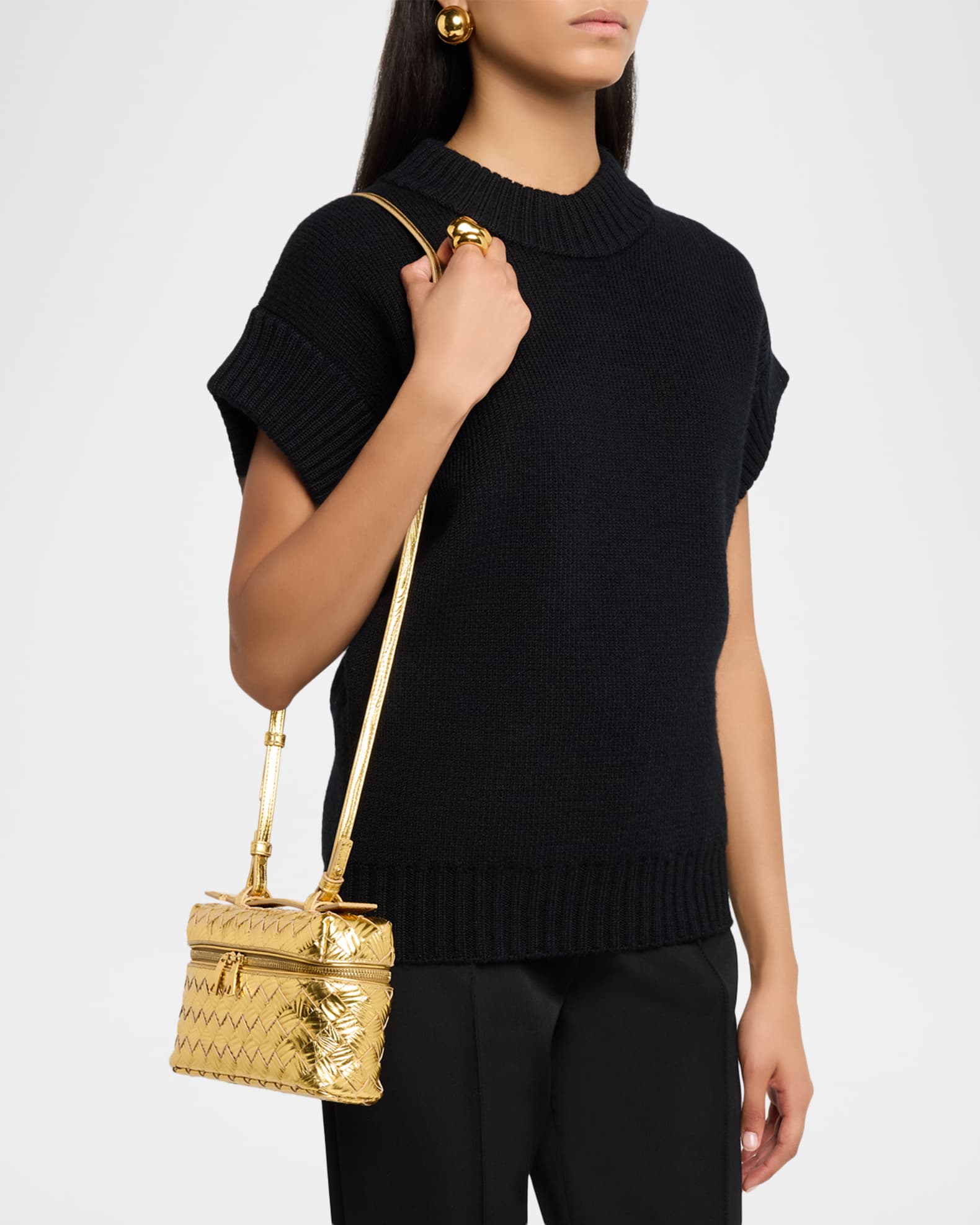 Bottega Veneta Bang Bang Embossed Laminated Leather Crossbody Bag