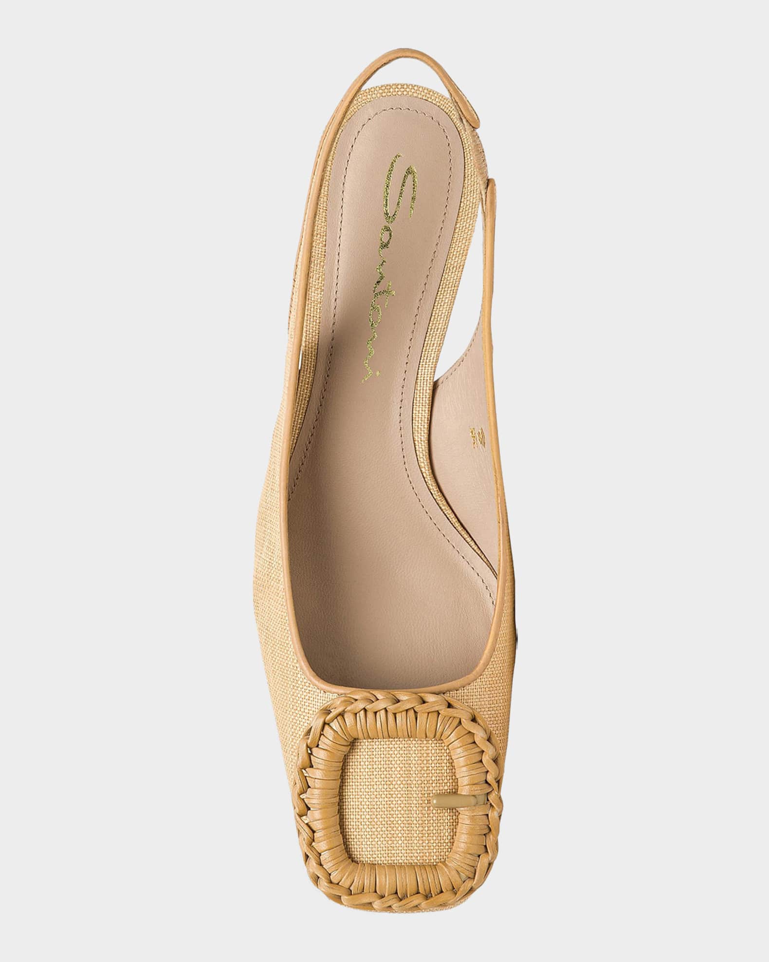 Santoni 50mm Lemon Raffia and Leather Slingback Pumps | Neiman Marcus