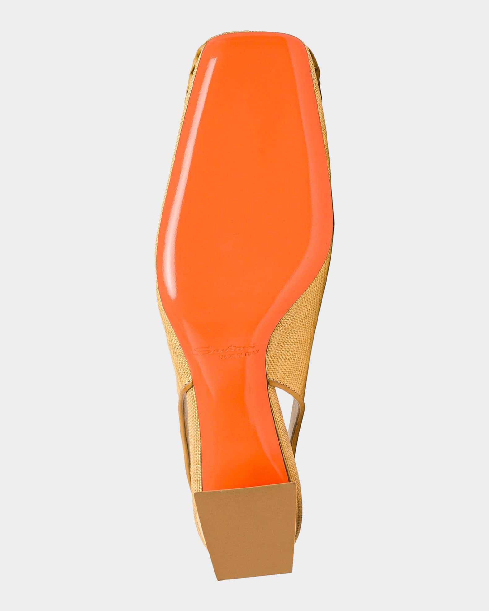 Santoni 50mm Lemon Raffia and Leather Slingback Pumps | Neiman Marcus