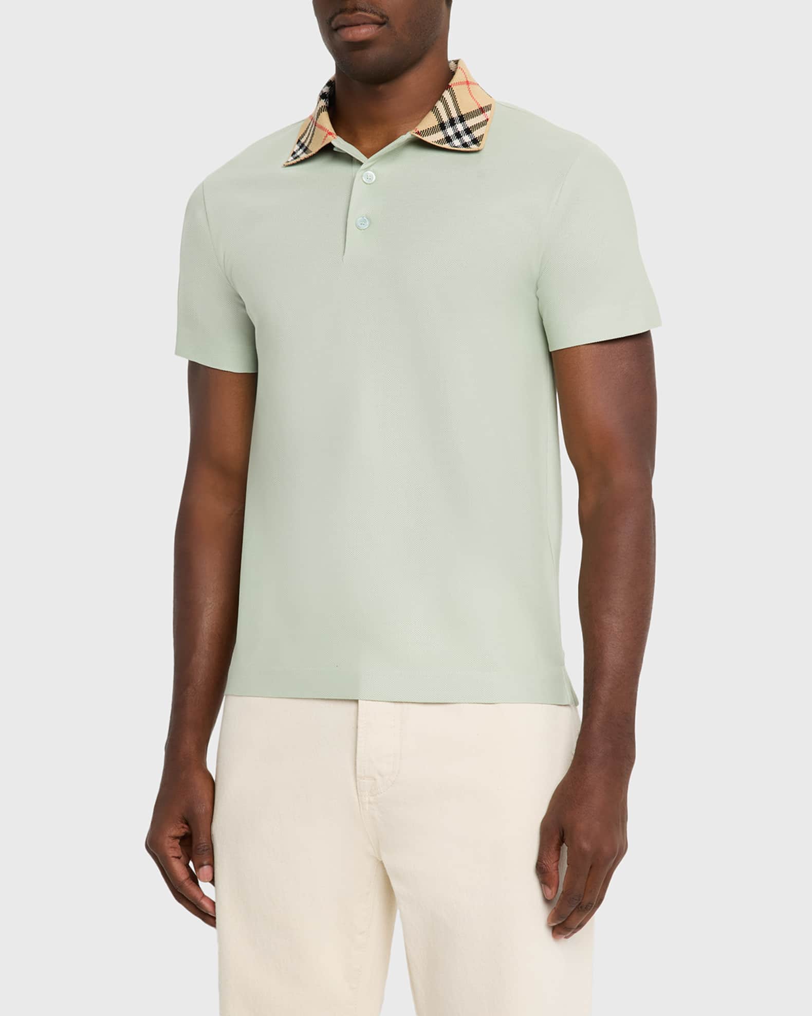 Burberry Men's Check-Collar Slim Fit Cotton Polo Shirt | Neiman Marcus