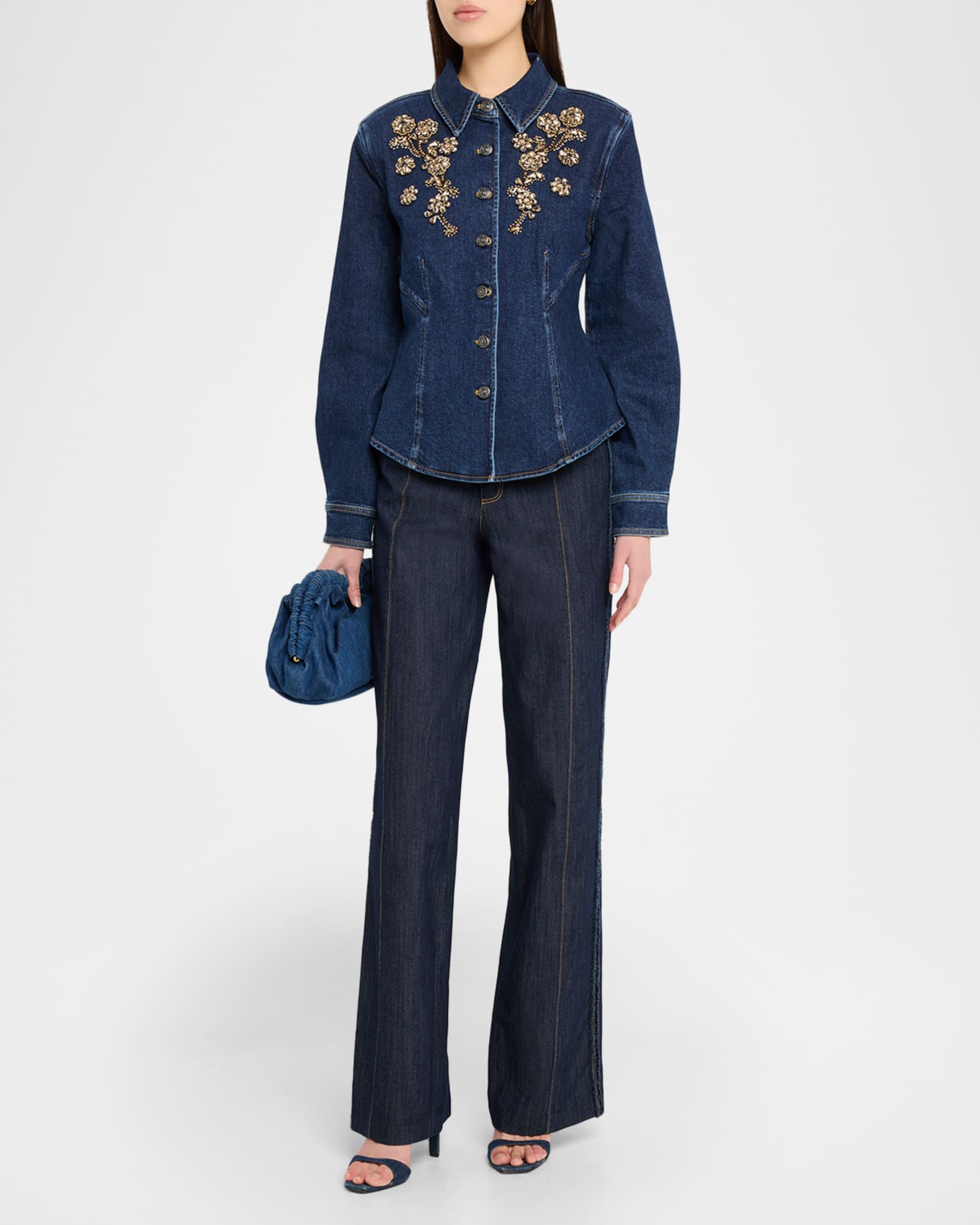 Cinq a Sept Crystal Ivy Embellished Denim Shirt | Neiman Marcus