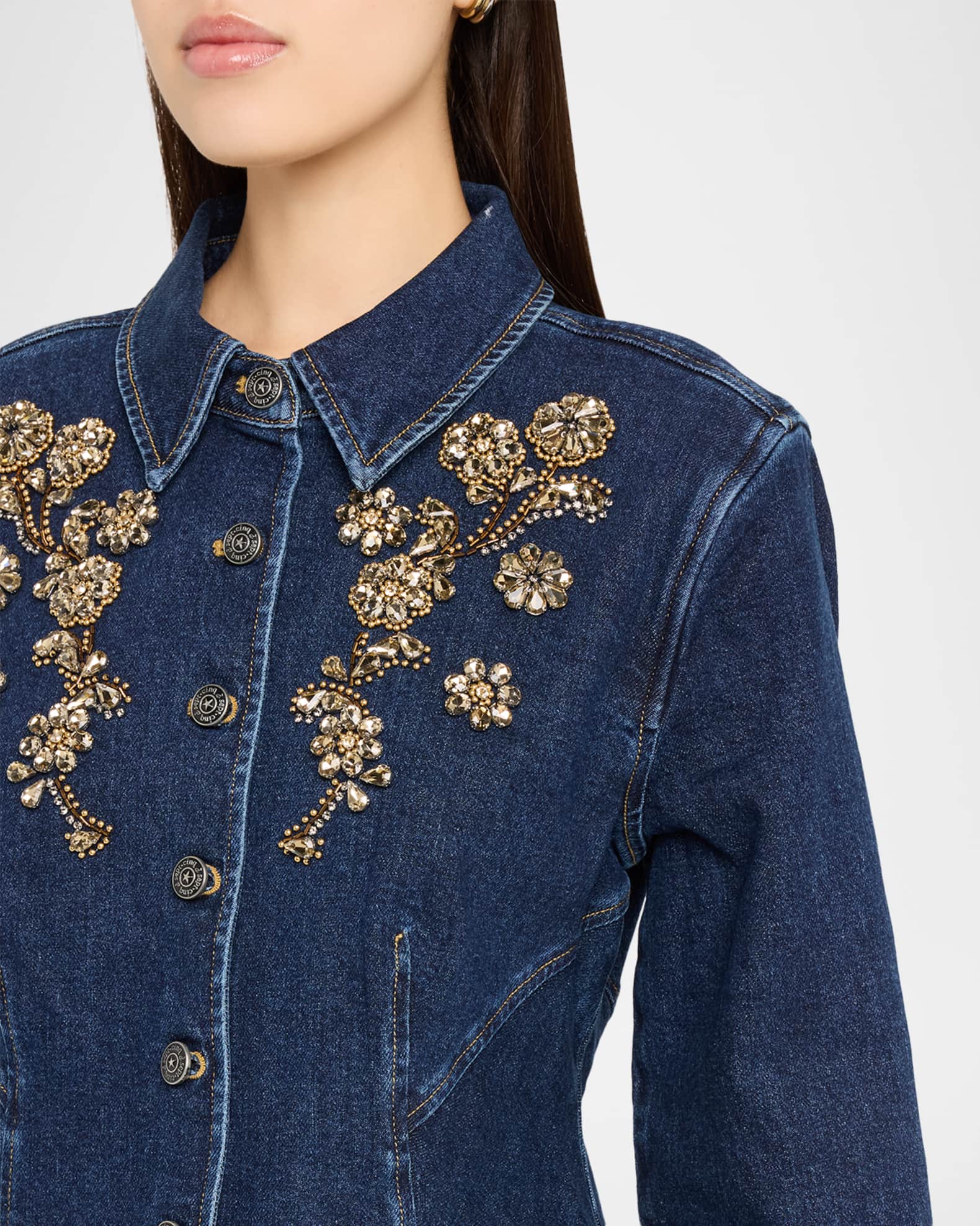 Cinq a Sept Crystal Ivy Embellished Denim Shirt | Neiman Marcus