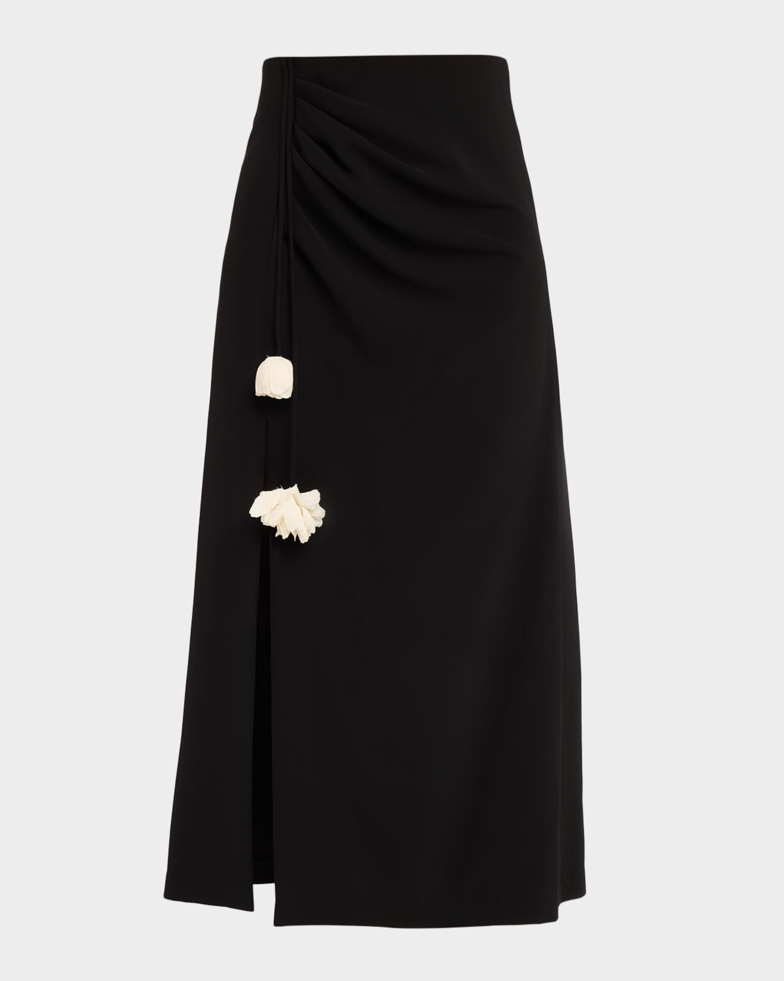 Lela Rose Fluid Crepe Drop Flower Midi Skirt | Neiman Marcus