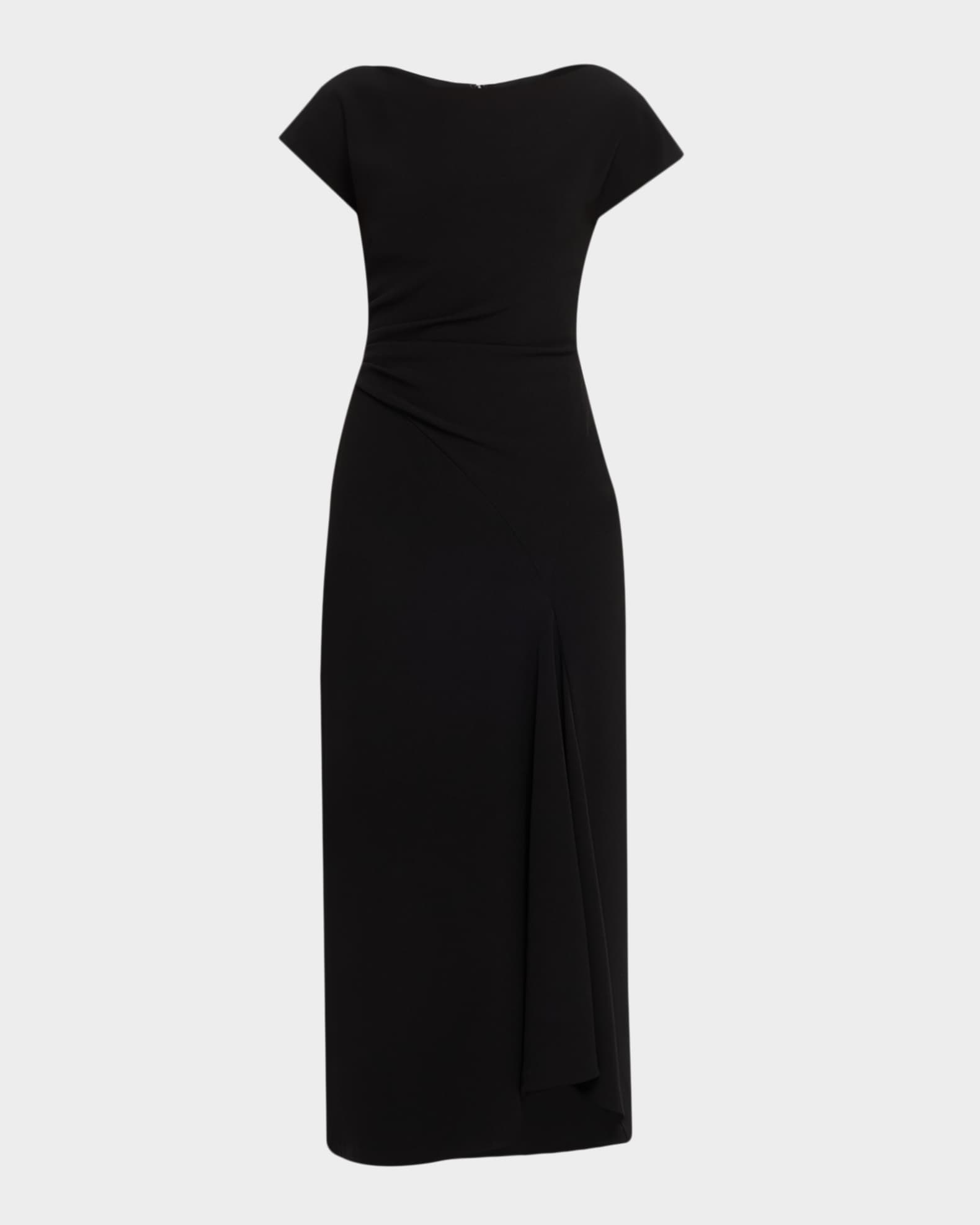 Lela Rose Fluid Crepe Cascading Godet Midi Dress | Neiman Marcus