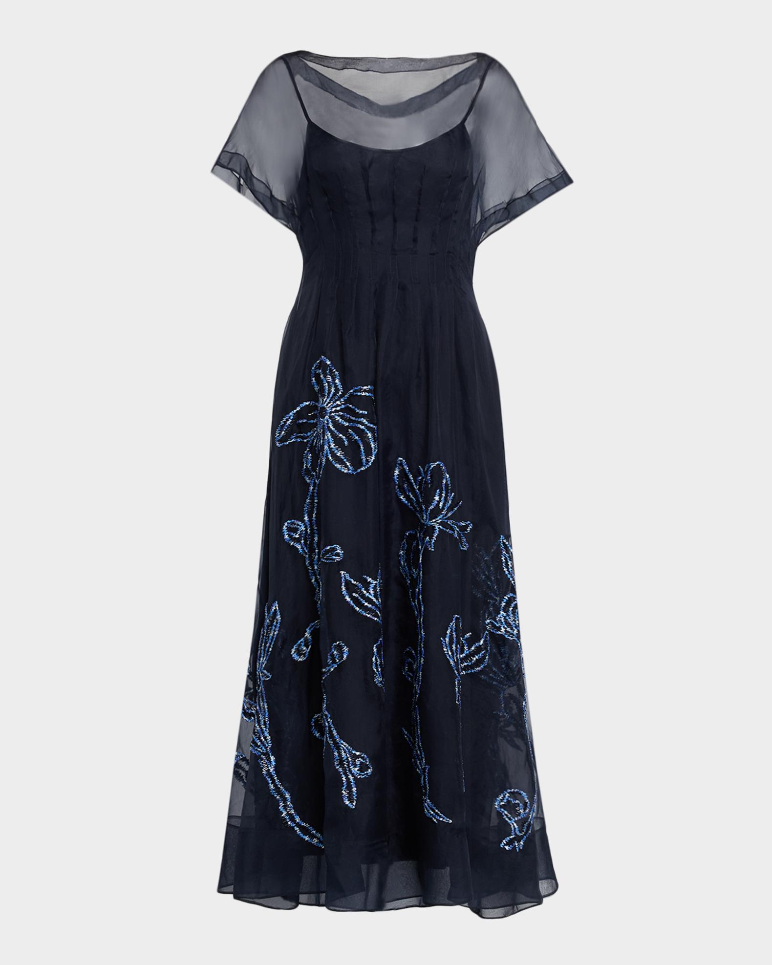 Lela Rose Ikat Floral Embroidered Organza Midi Dress | Neiman Marcus